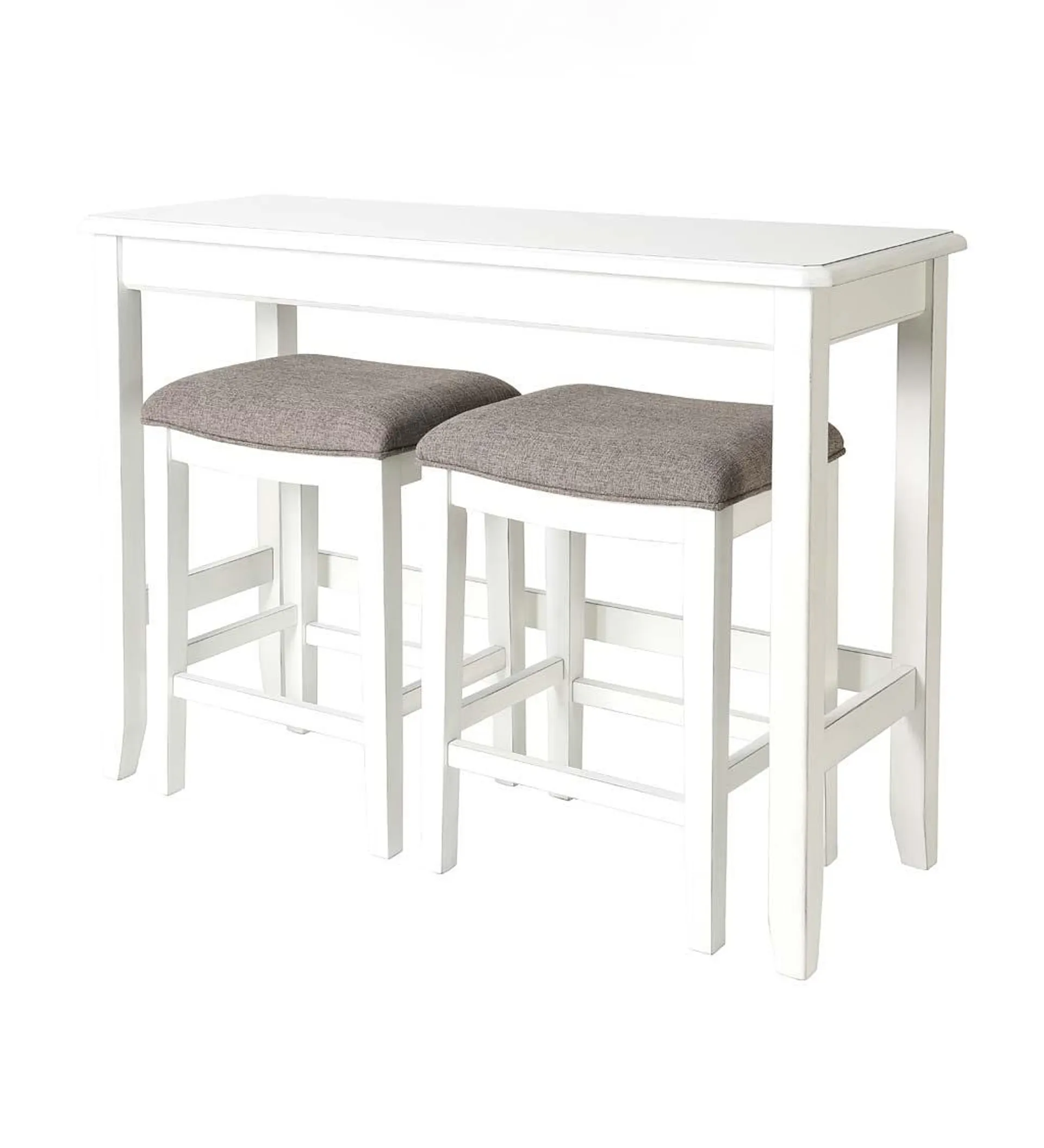 Sofa Table Set with Saddle Seat Stools - Distressed White