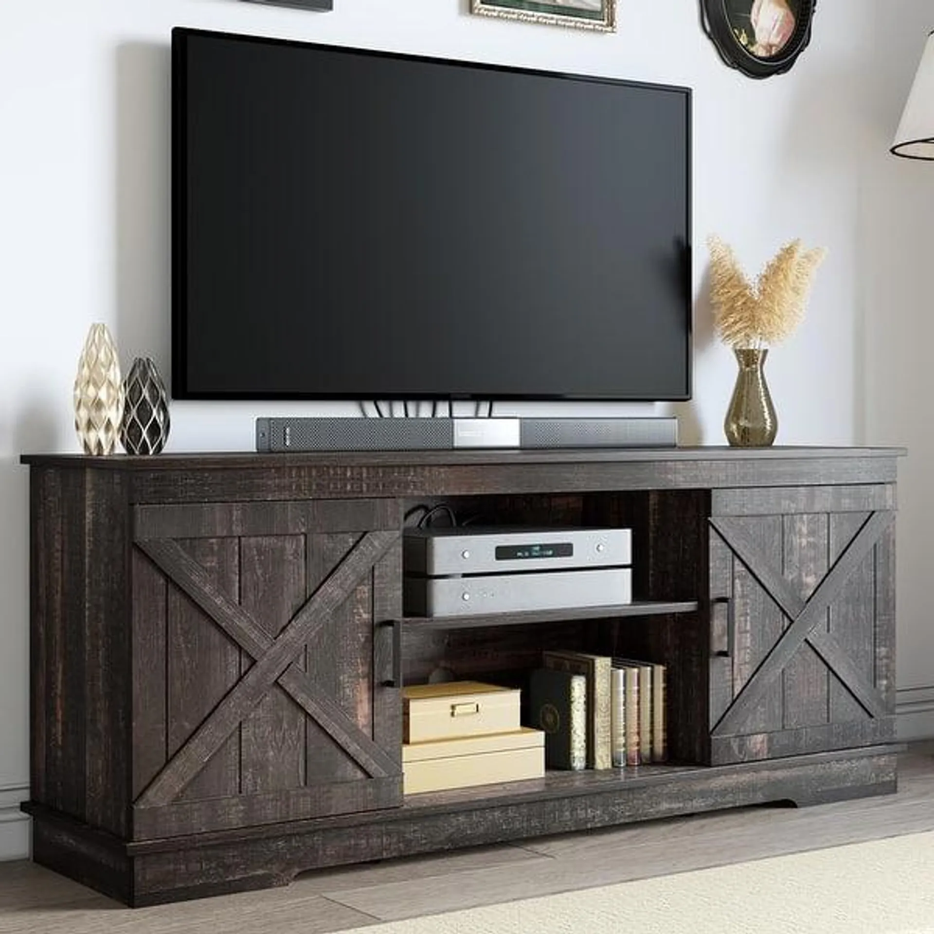 Farmhouse TV Stand for 65 Inch TV Media Console Entertainment Center Rustic Barn Doors