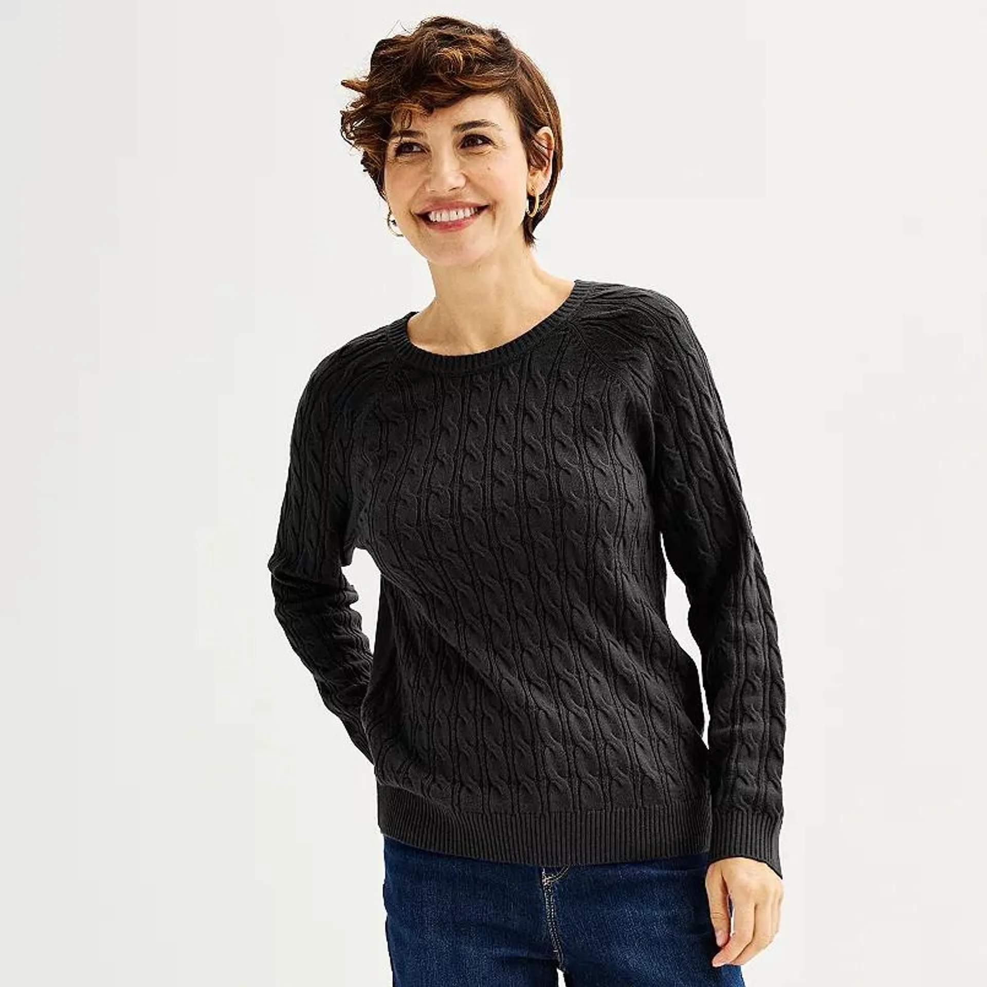 Petite Croft & Barrow® The Extra Soft Cabled Crewneck Sweater