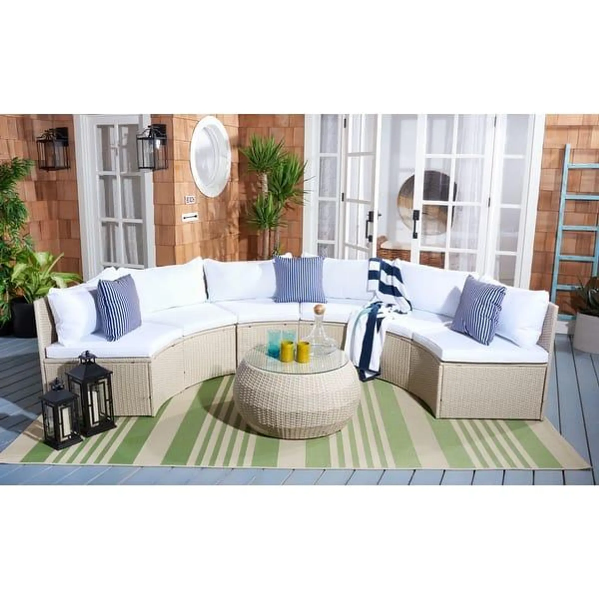 SAFAVIEH Outdoor Jesvita Demilune Half-moon Wicker Patio Chat Set