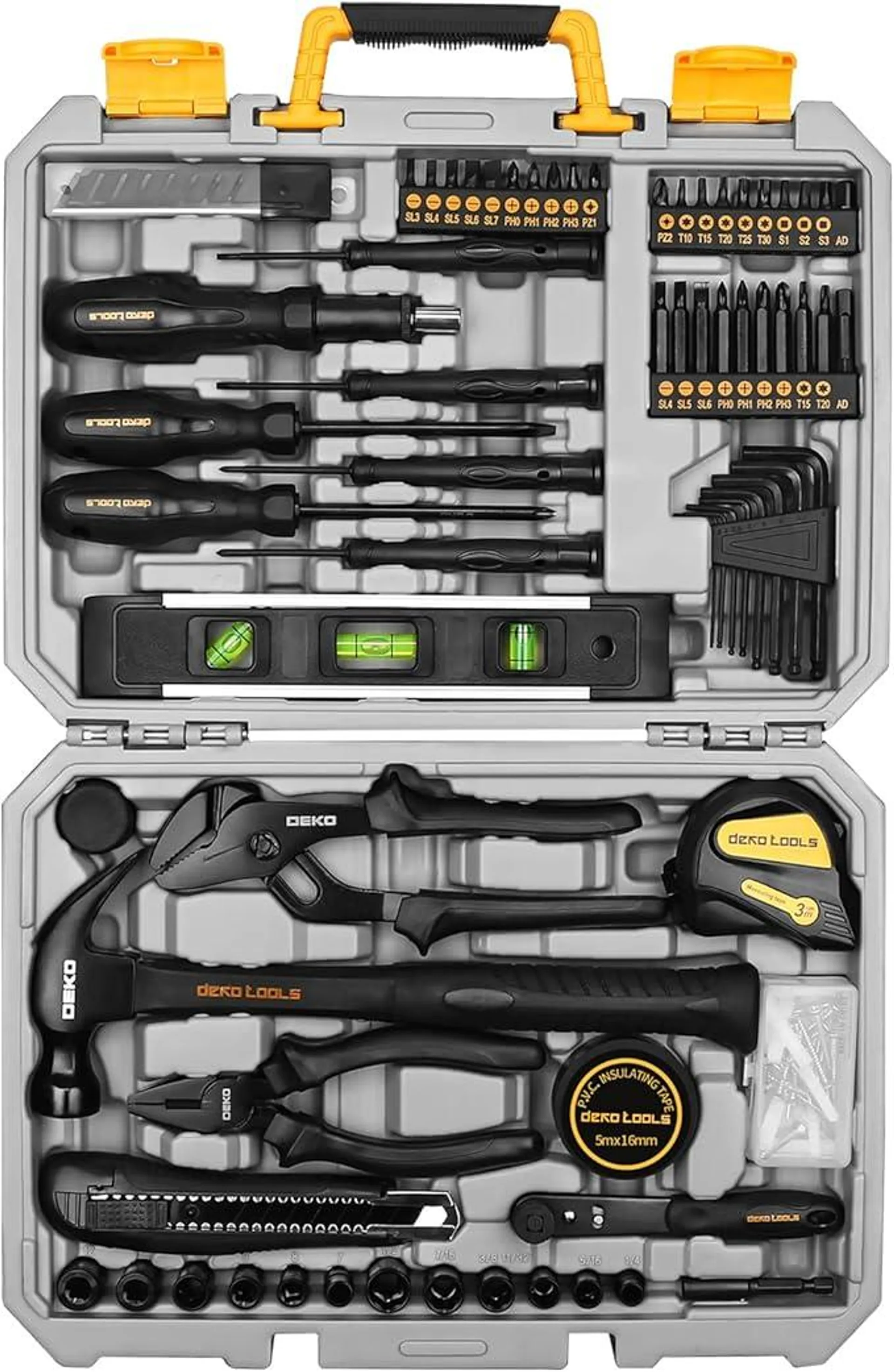 DEKOPRO 150 Piece Tool Set, General Household Hand Tool Kit, Home Repair Tool Kit with Plastic Toolbox Storage Case for DIY Project, Home Maintenance