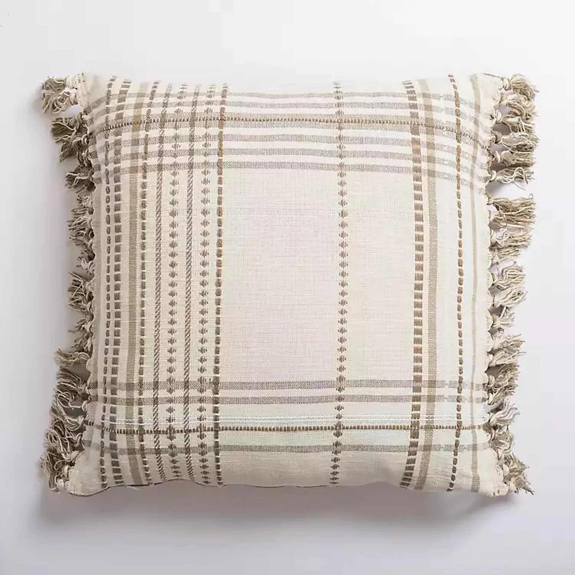 Taupe Plaid Reversible Pillow