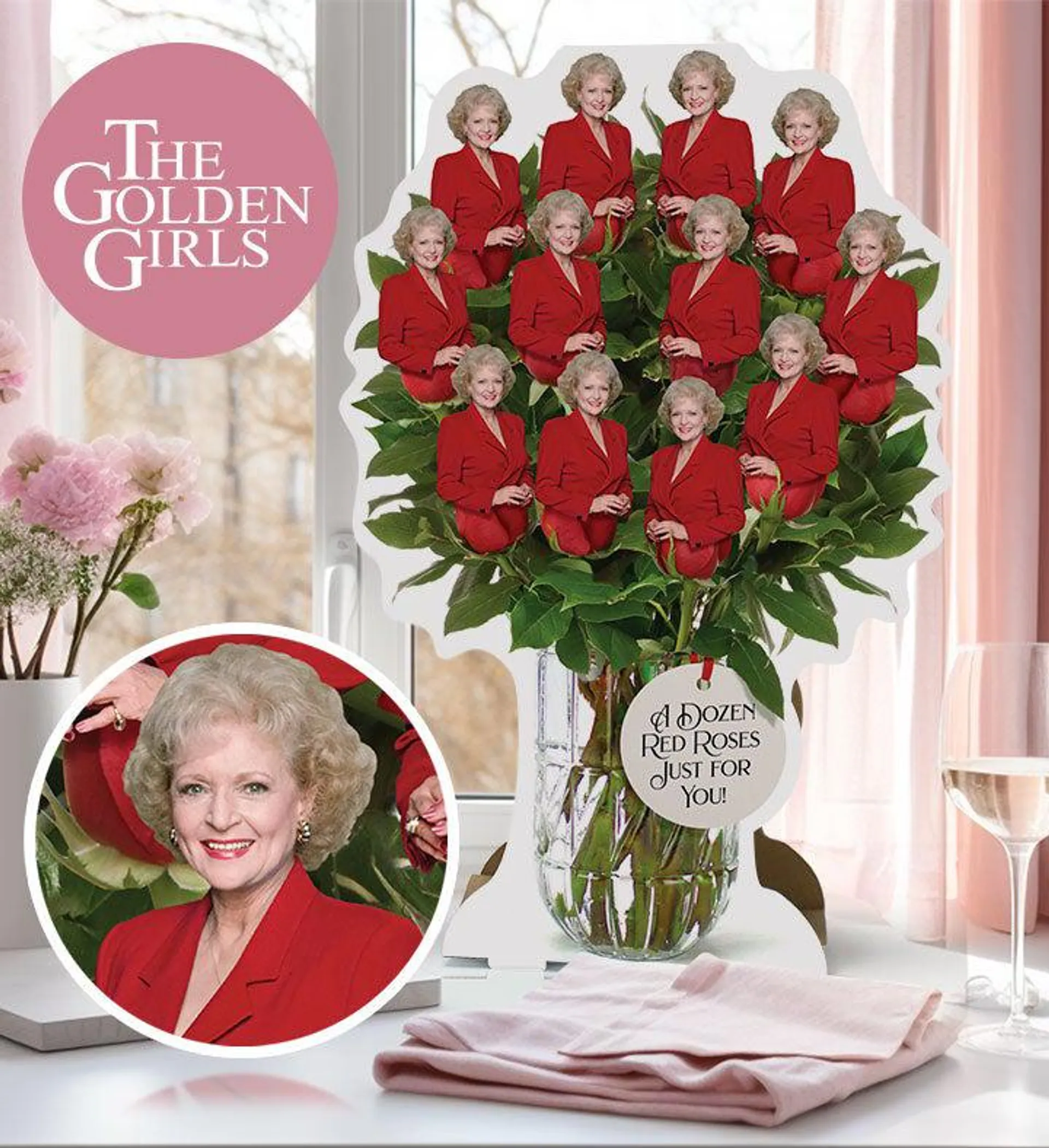 One Dozen Roses Golden Girls Cardboard Bouquet