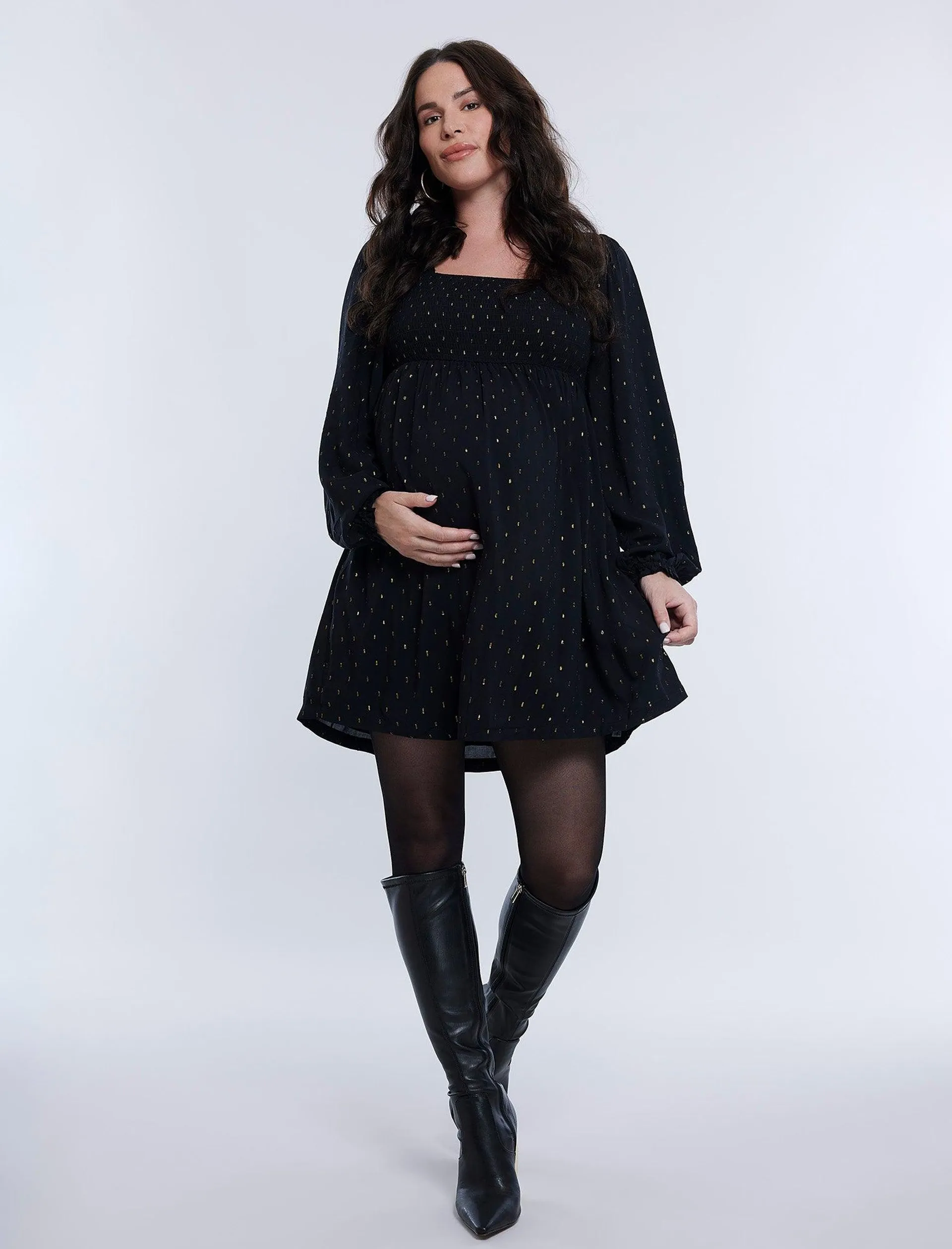 Long Sleeve Smocked Empire Waist Dress