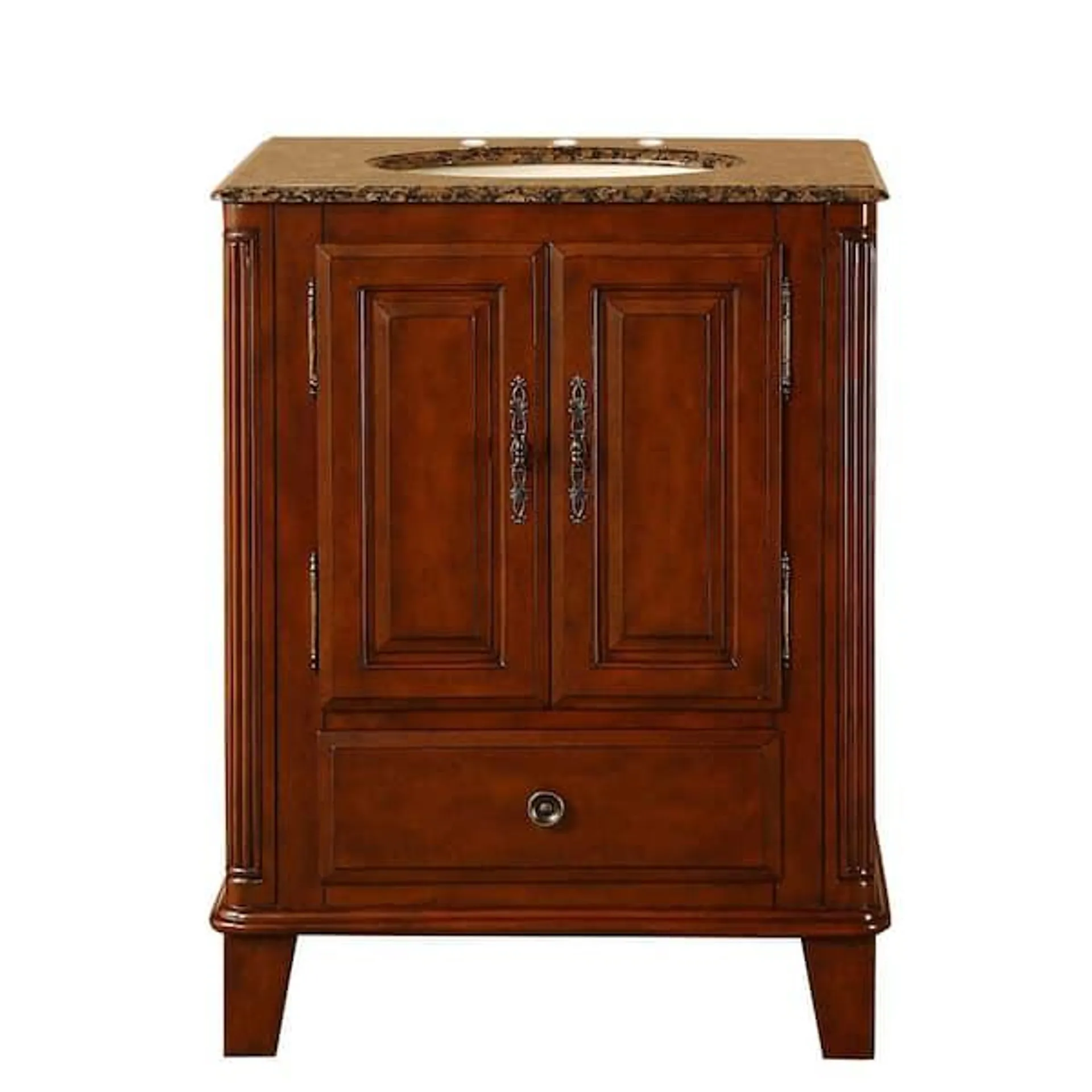 28 in. W x 22 in. D Vanity in Special Walnut with Granite Vanity Top in Baltic Brown with Ivory Basin