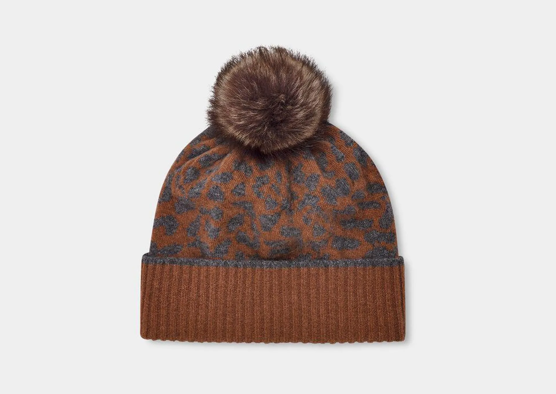 Pryce Leopard Rib Knit Pom Hat