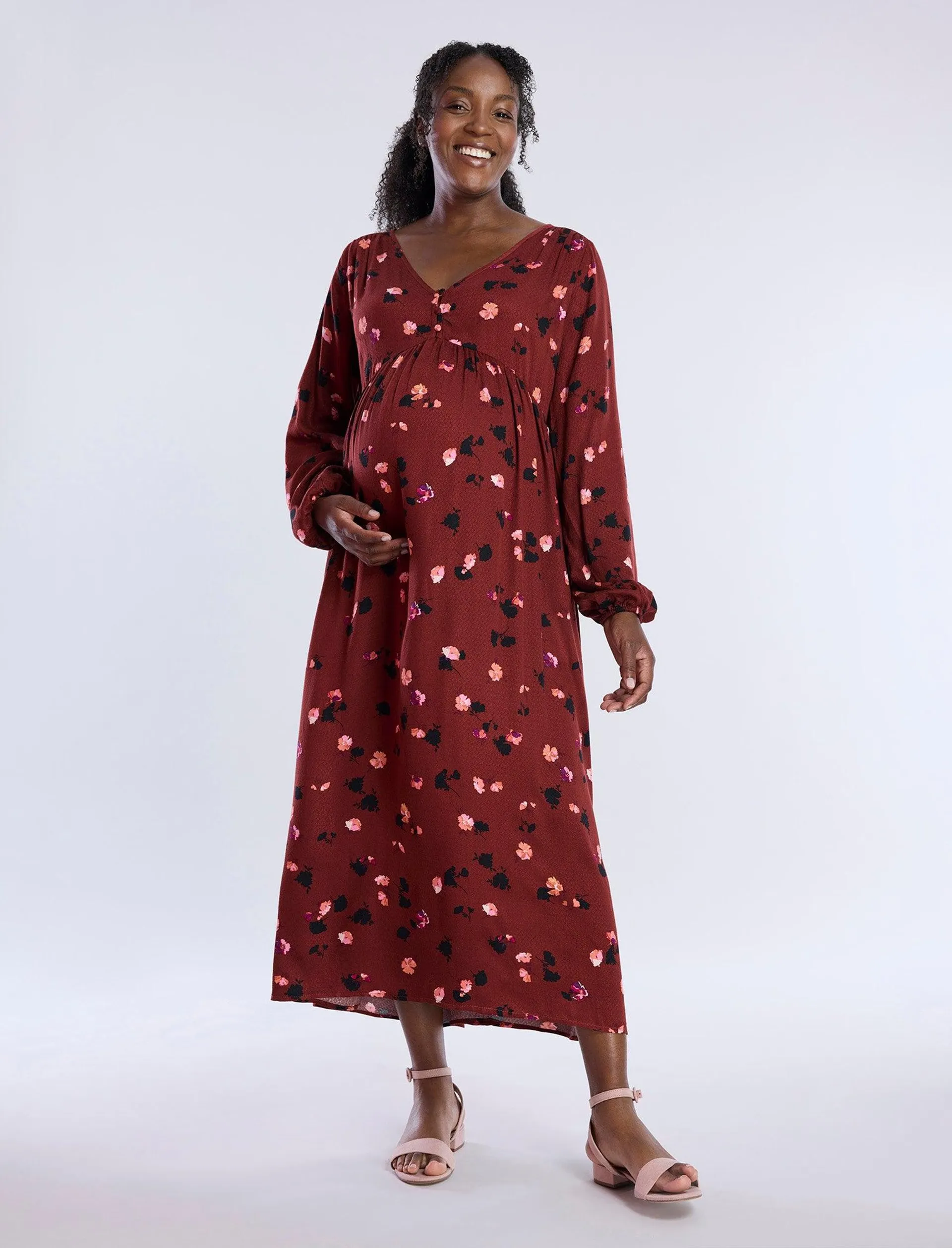 Long Sleeve Button Front Midi Dress