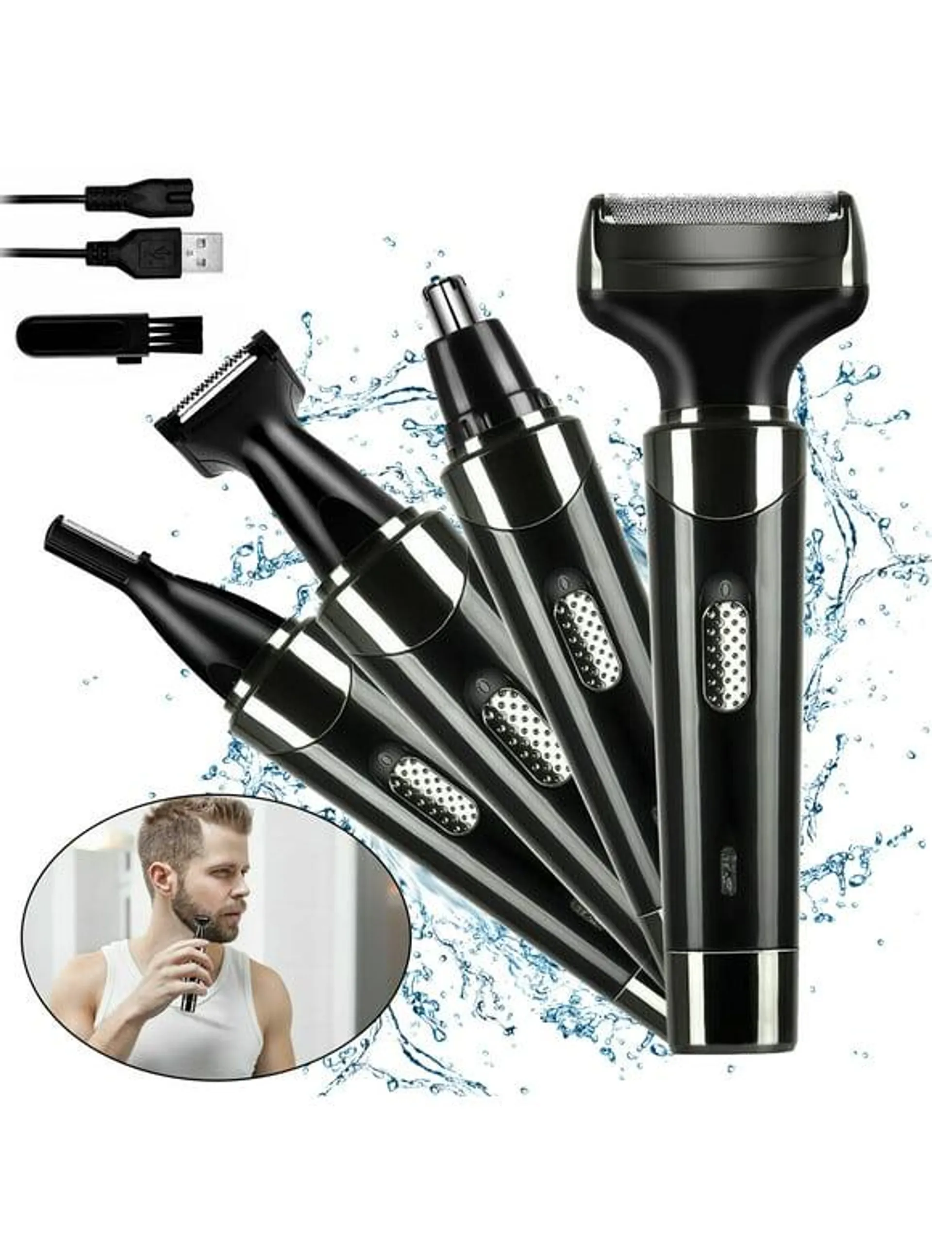 Electric Razor for Men, 4 in 1 Electric Shaver Painless, Wet & Dry, Waterproof Rechargeable, Black