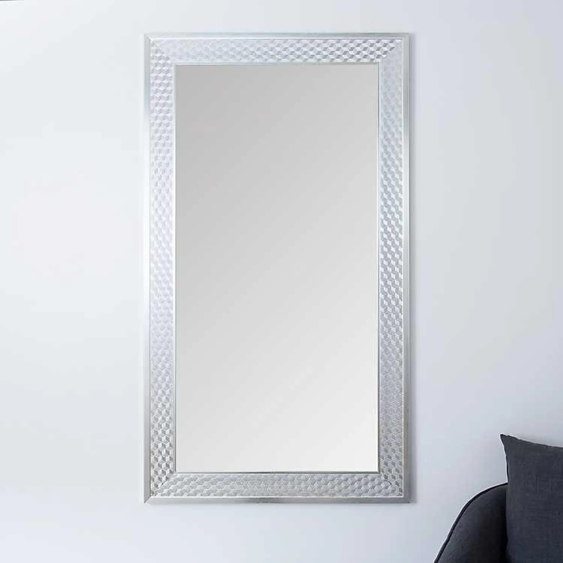 Silver Textured Cubes Wall Mirror, 31x55 in.