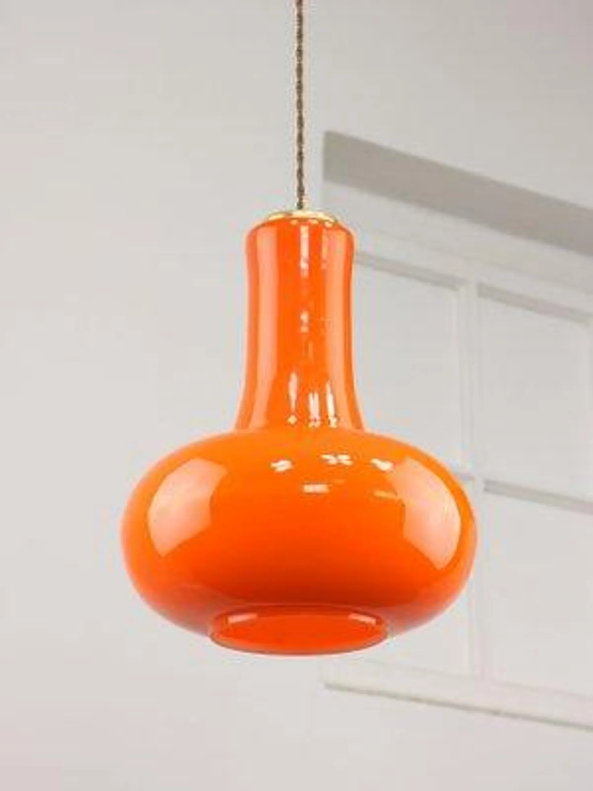 Mid-Century Italian Orange Glass and Brass Pendant Lamp