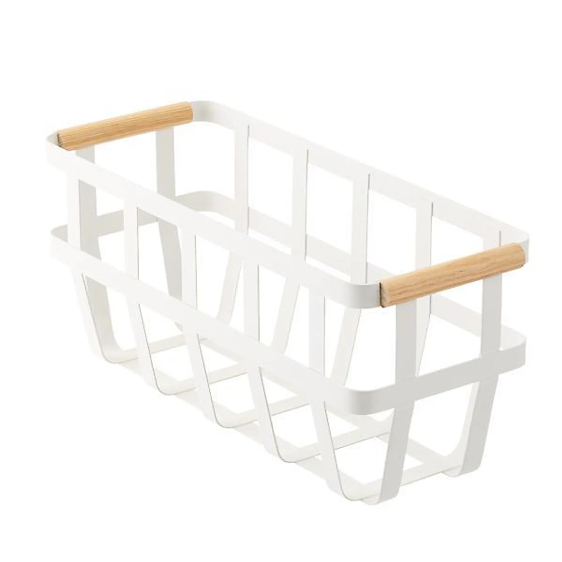 Yamazaki Slim Tosca Basket w/ Wooden Handles White/Natural