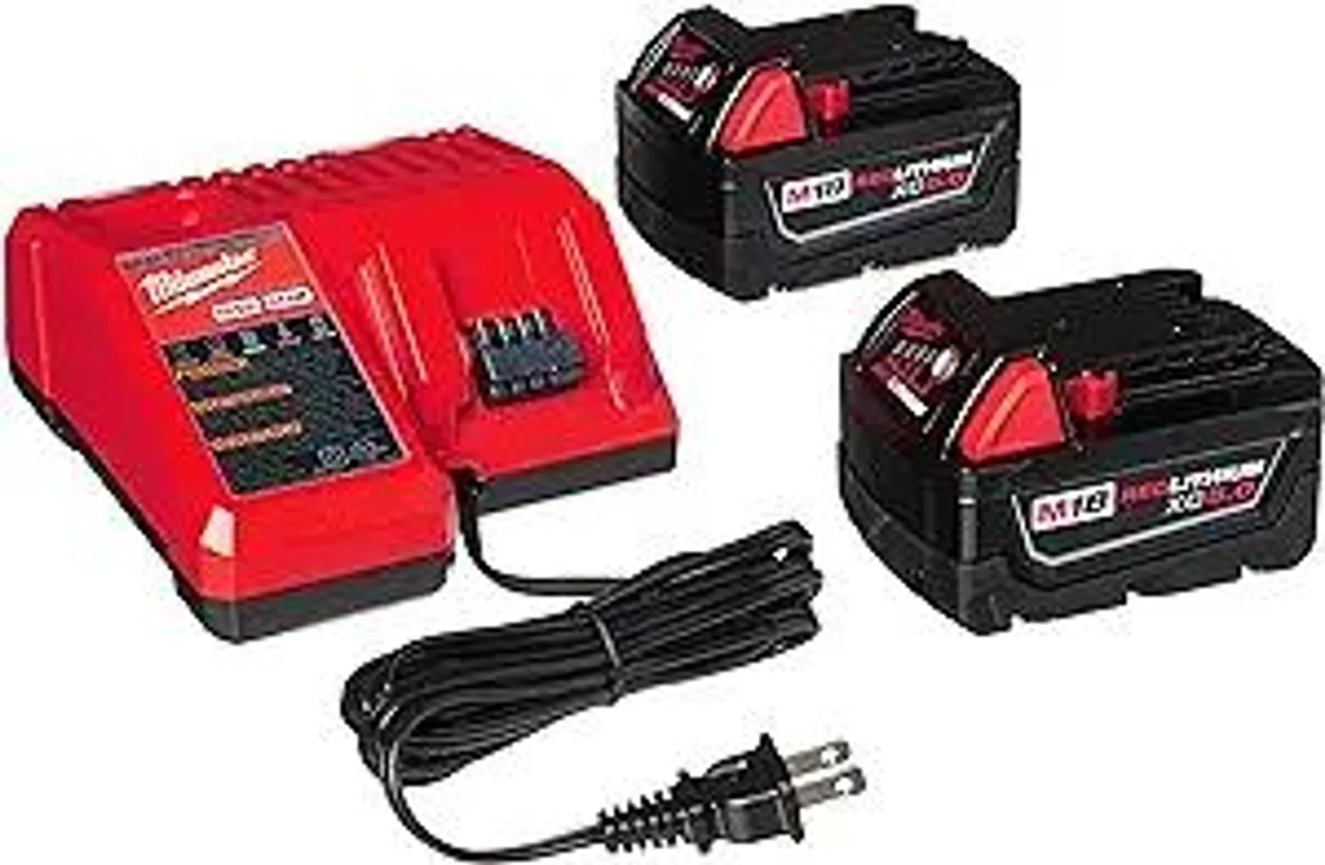 Milwaukee 48-59-1850 M18 RED LITHIUM XC 5.0 Ah Batteries (2) + 48-59-1812 M12 and M18 Multi Voltage Charger kit