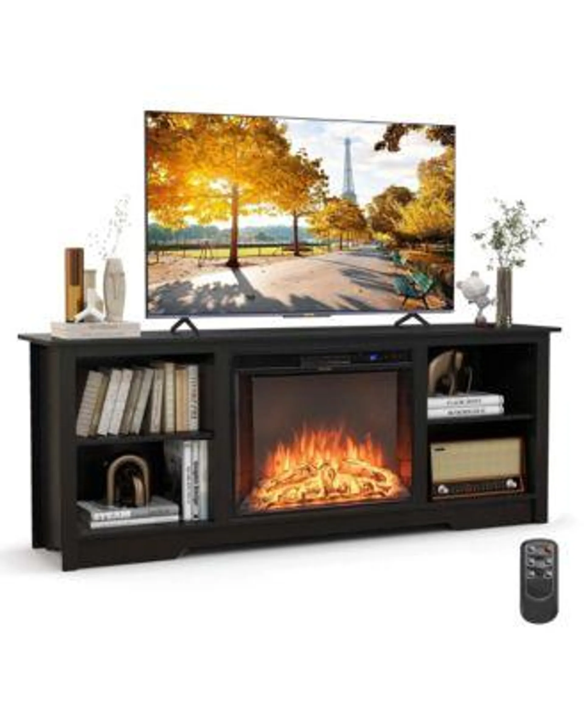 70" TV Stand with 26" Electric Fireplace Insert Remote Control for 75" TV