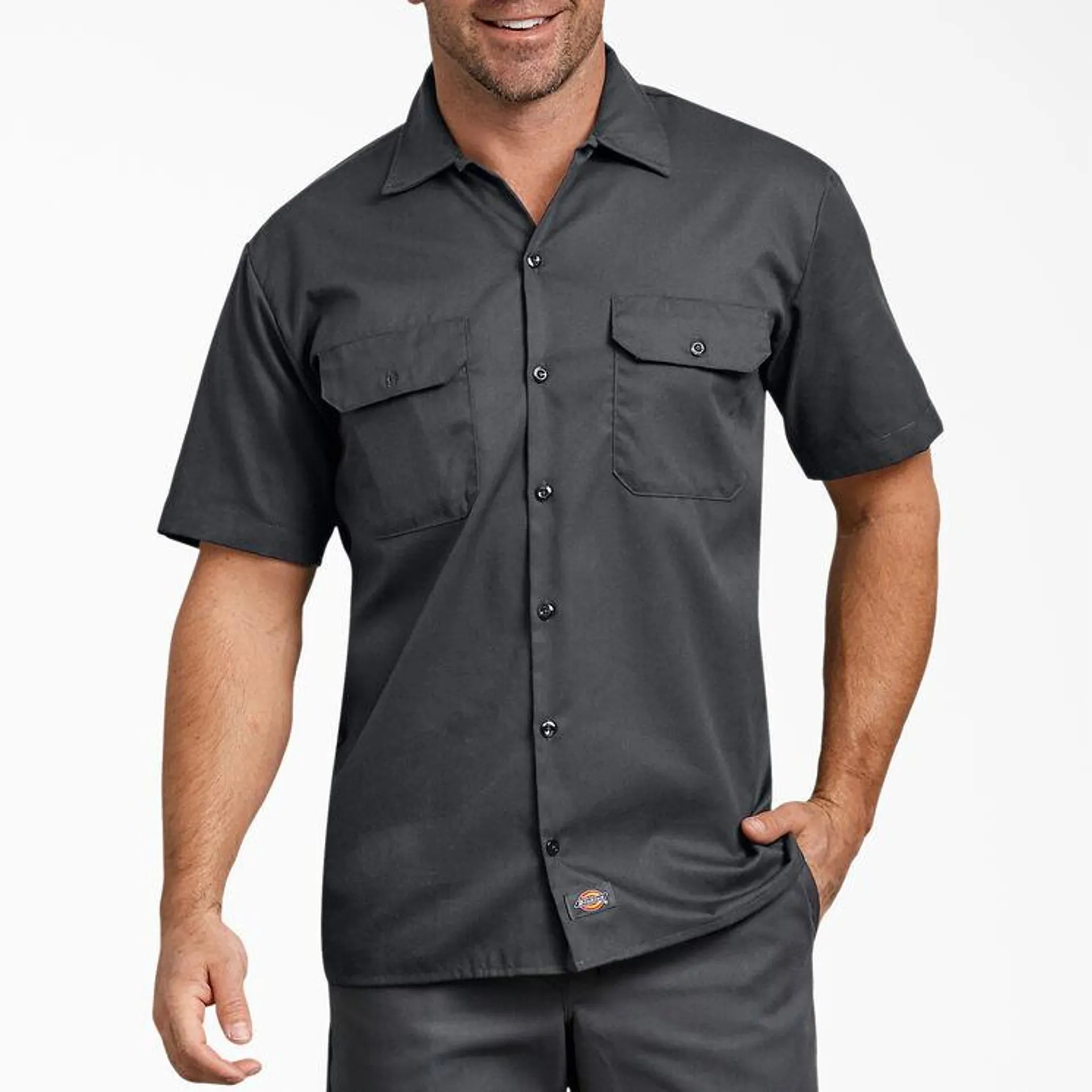 Relaxed Fit Short Sleeve Work Shirt, Charcoal Gray