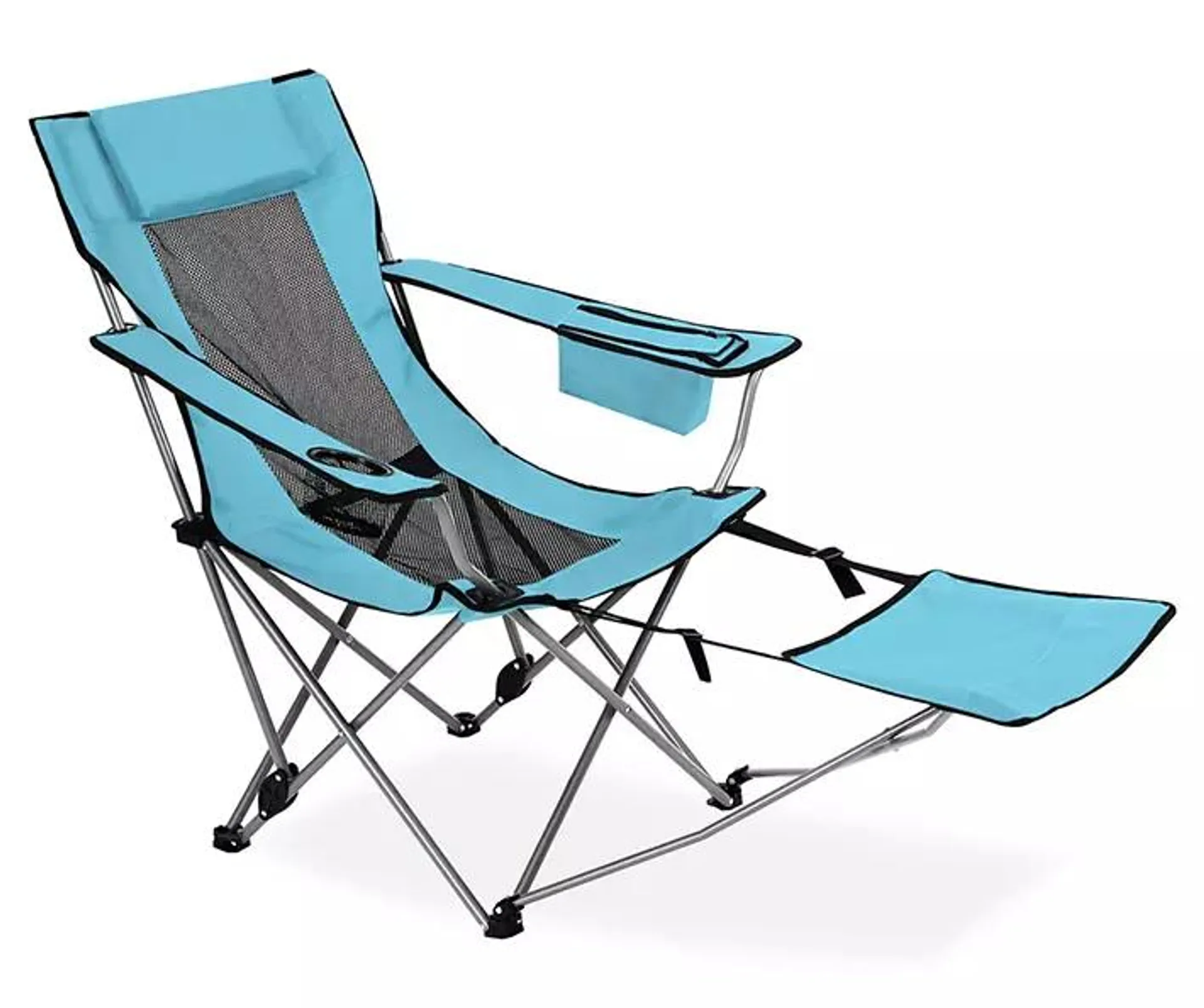 Sky Blue Folding Quad Chair with Footrest