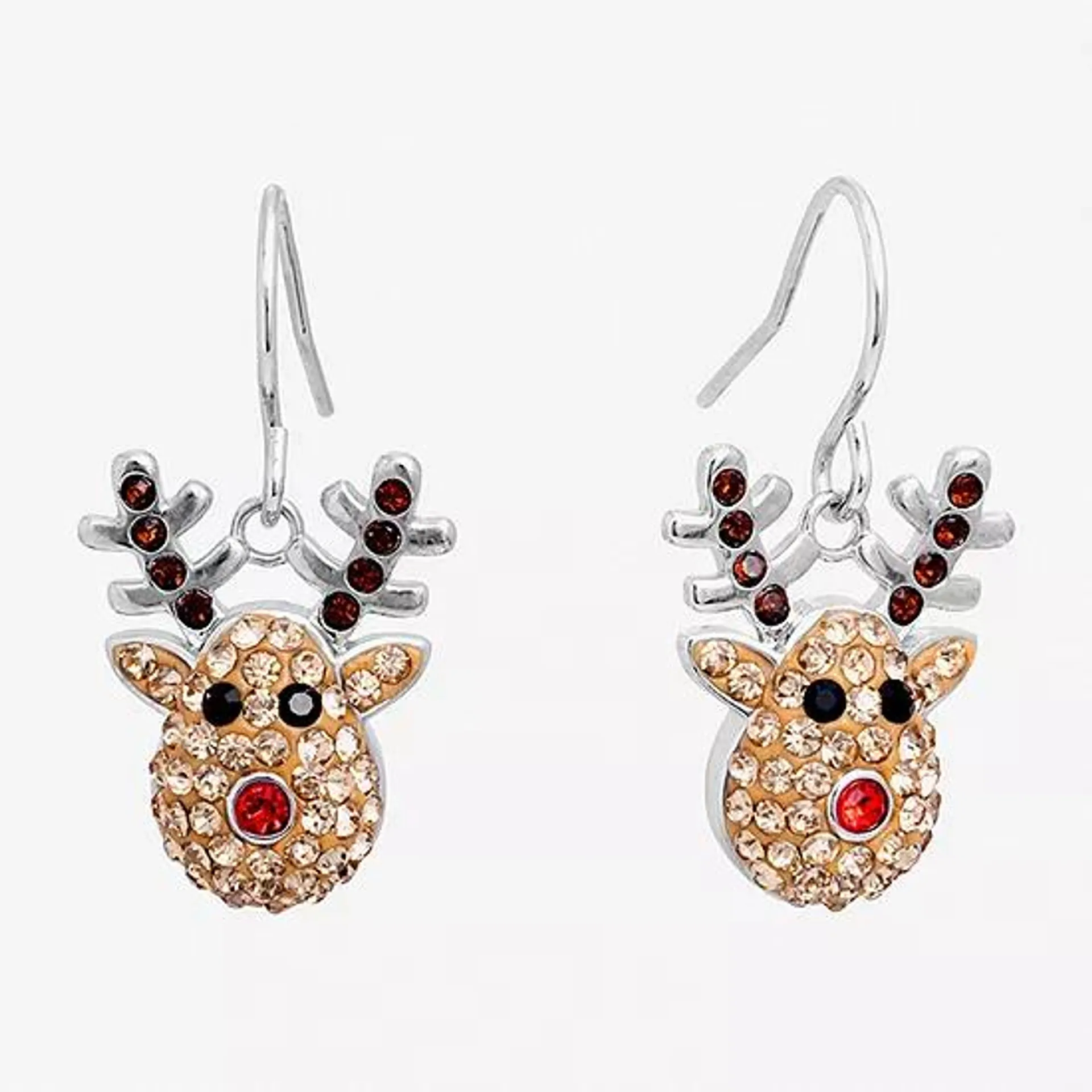 Sparkle Allure Reindeer Crystal Pure Silver Over Brass Drop Earrings