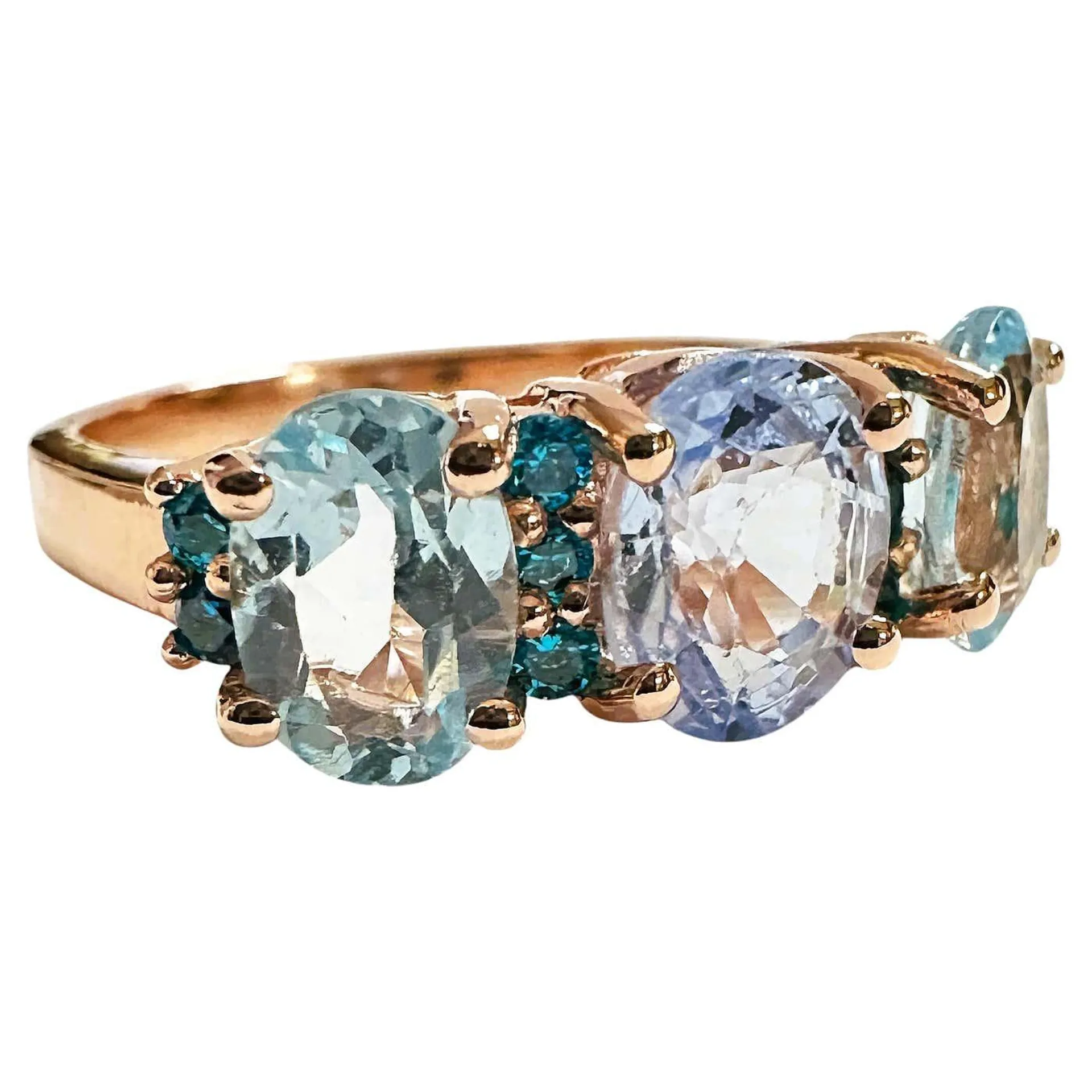 New 3.70 Carat Aqua Sapphire & Diamond Cut Pariaba R Gold PL Sterling Ring