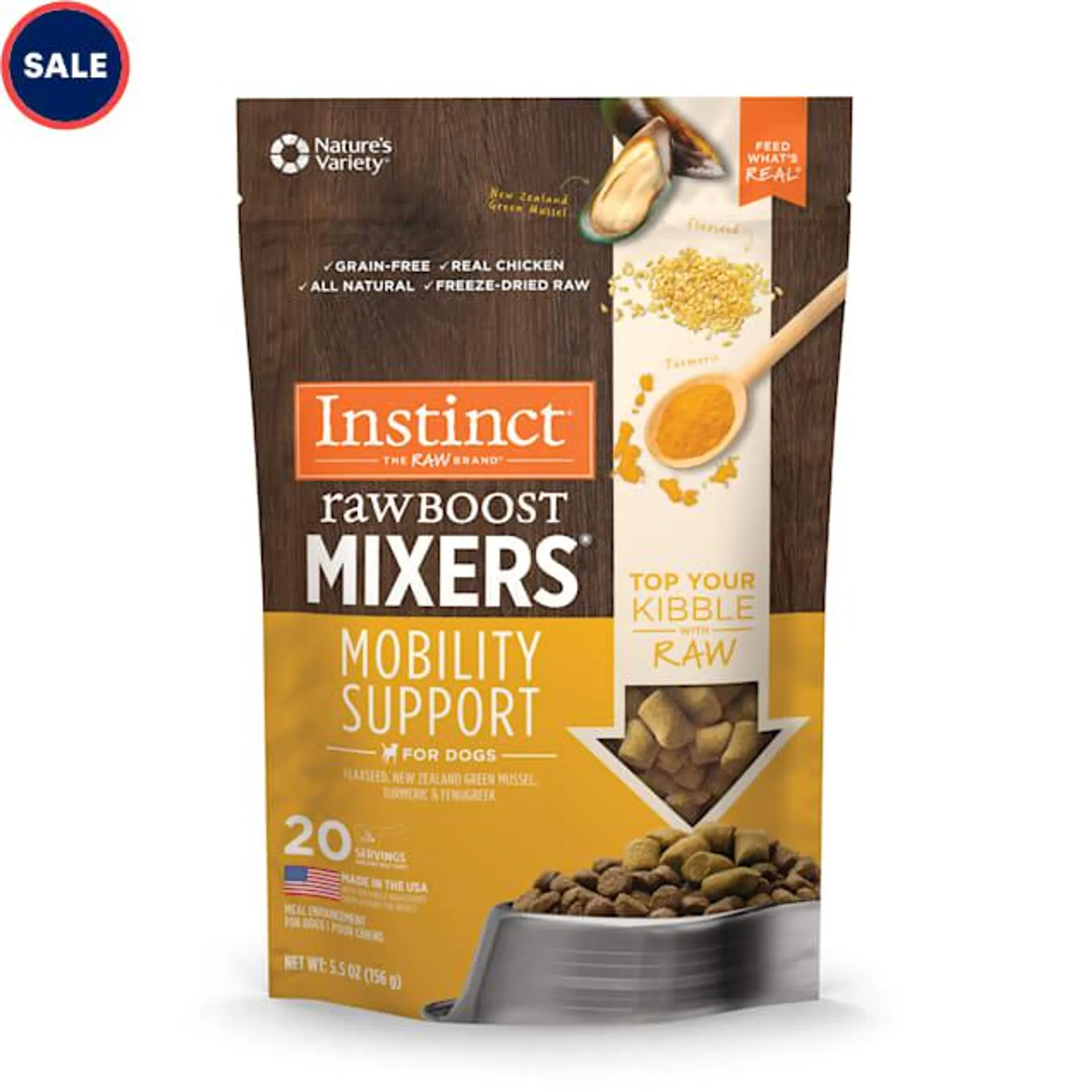 Instinct Freeze Dried Raw Boost Mixers Grain Free Mobility Support Grain Free All Natural Dog Food Topper, 5.5 oz.