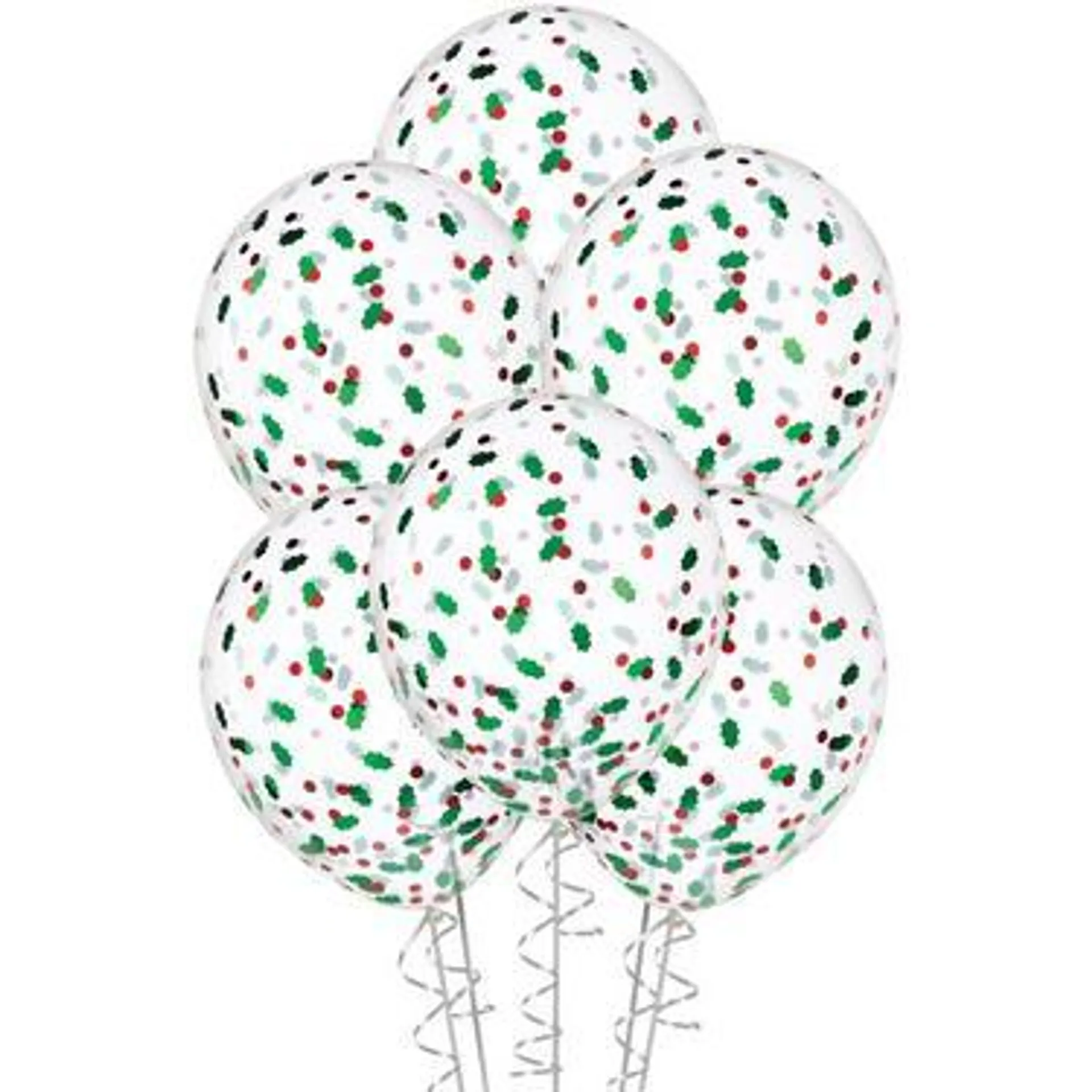 6ct, 12in, Holly Berry Christmas Latex & Foil Confetti Balloons