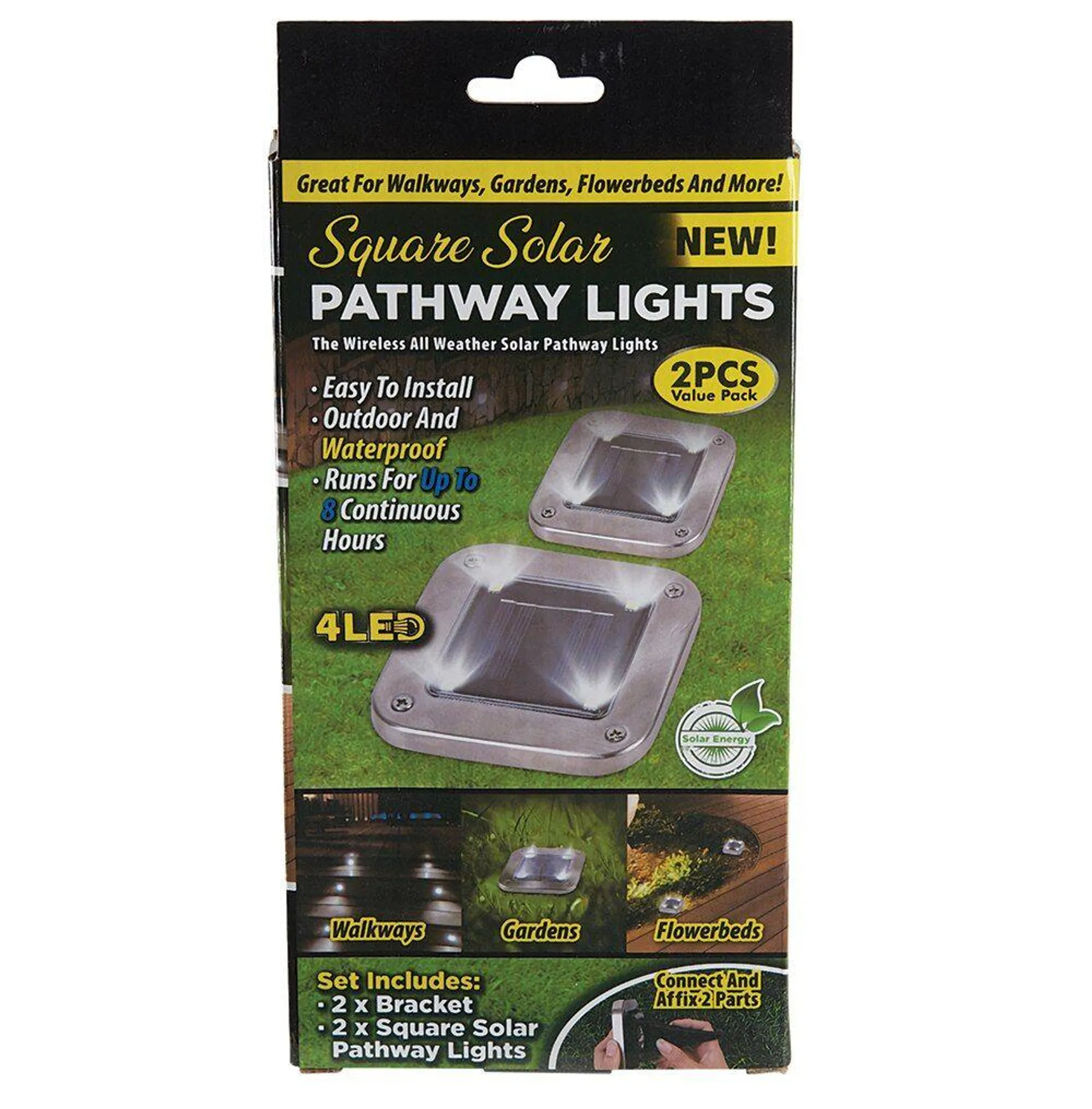 Square Solar Pathway Lights, 2 Pack