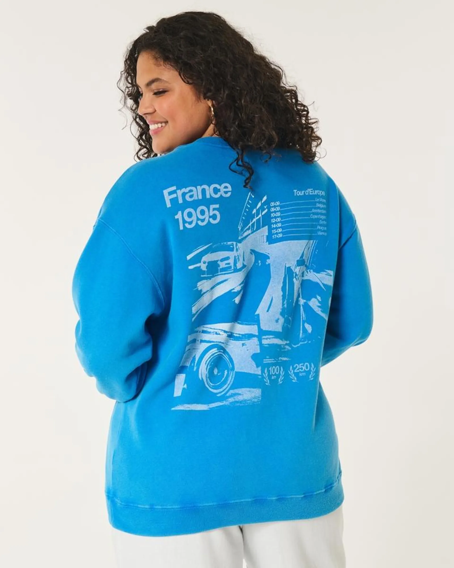 Oversized Tour d'Europe France Graphic Crew Sweatshirt