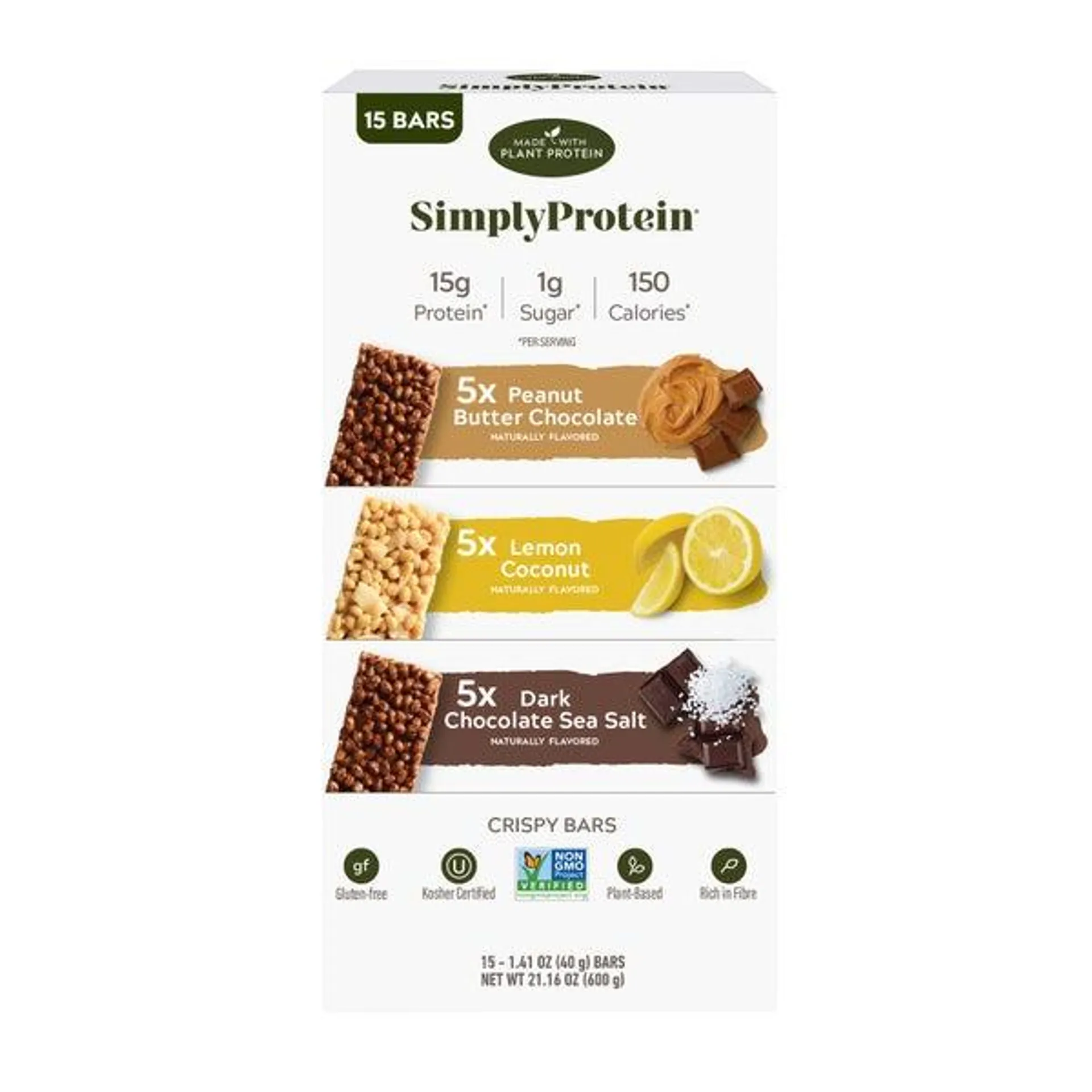 Simply Protein Crispy Bars, 1.41 oz, Variety Pack, 15-count