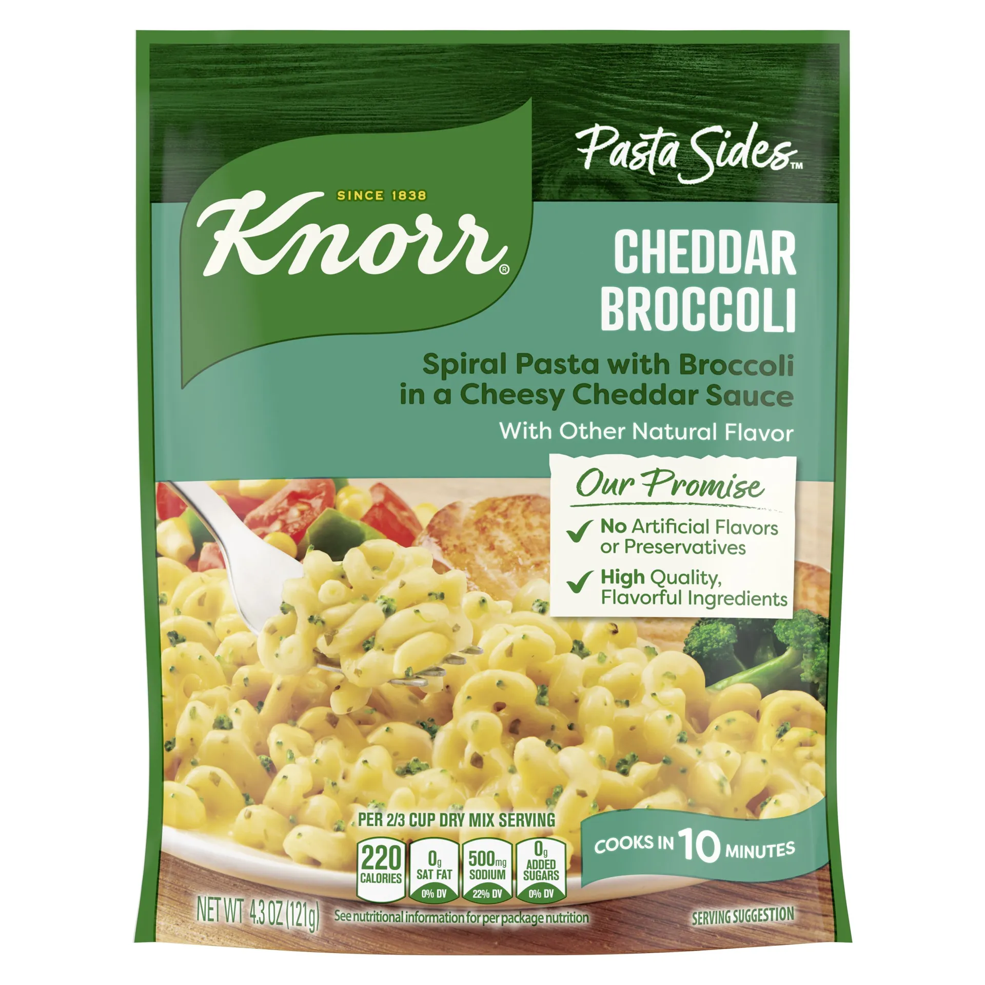 Knorr No Artificial Flavors Cheddar Broccoli Fusilli Pasta Sides, 4.3 oz Regular Pouch