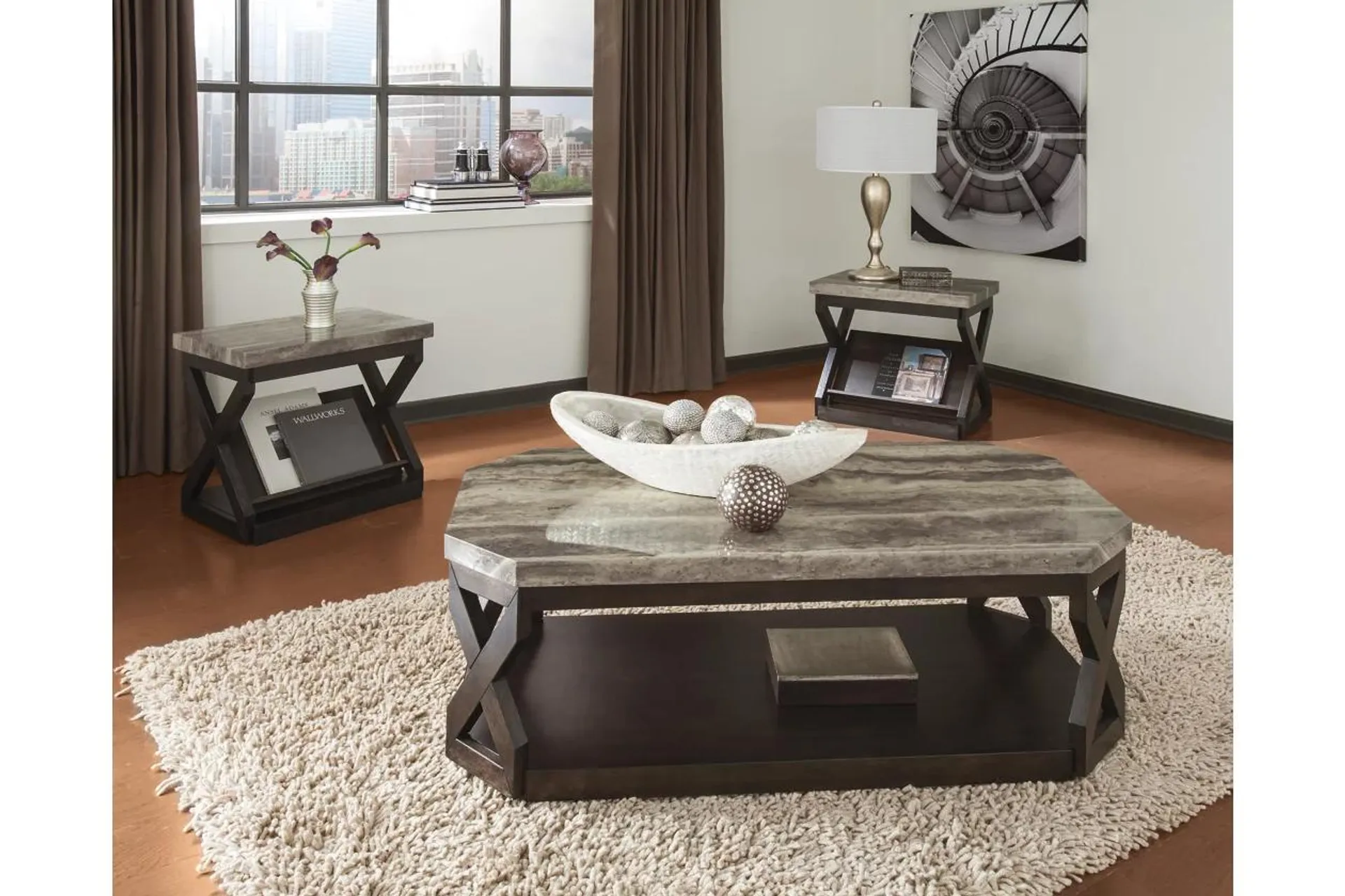 Radilyn Faux Marble Table (Set of 3)