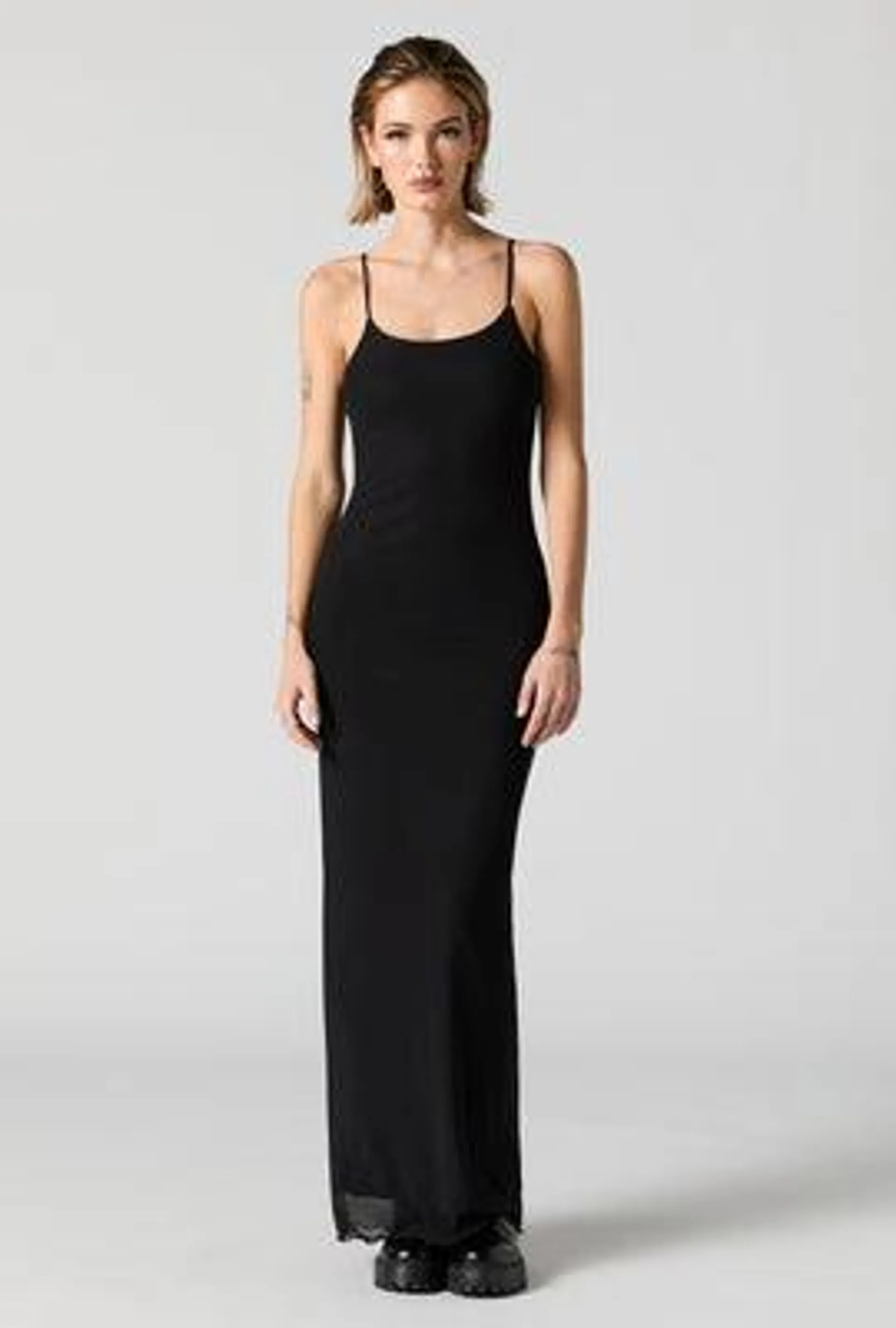 Black Mesh Sleeveless Maxi Dress