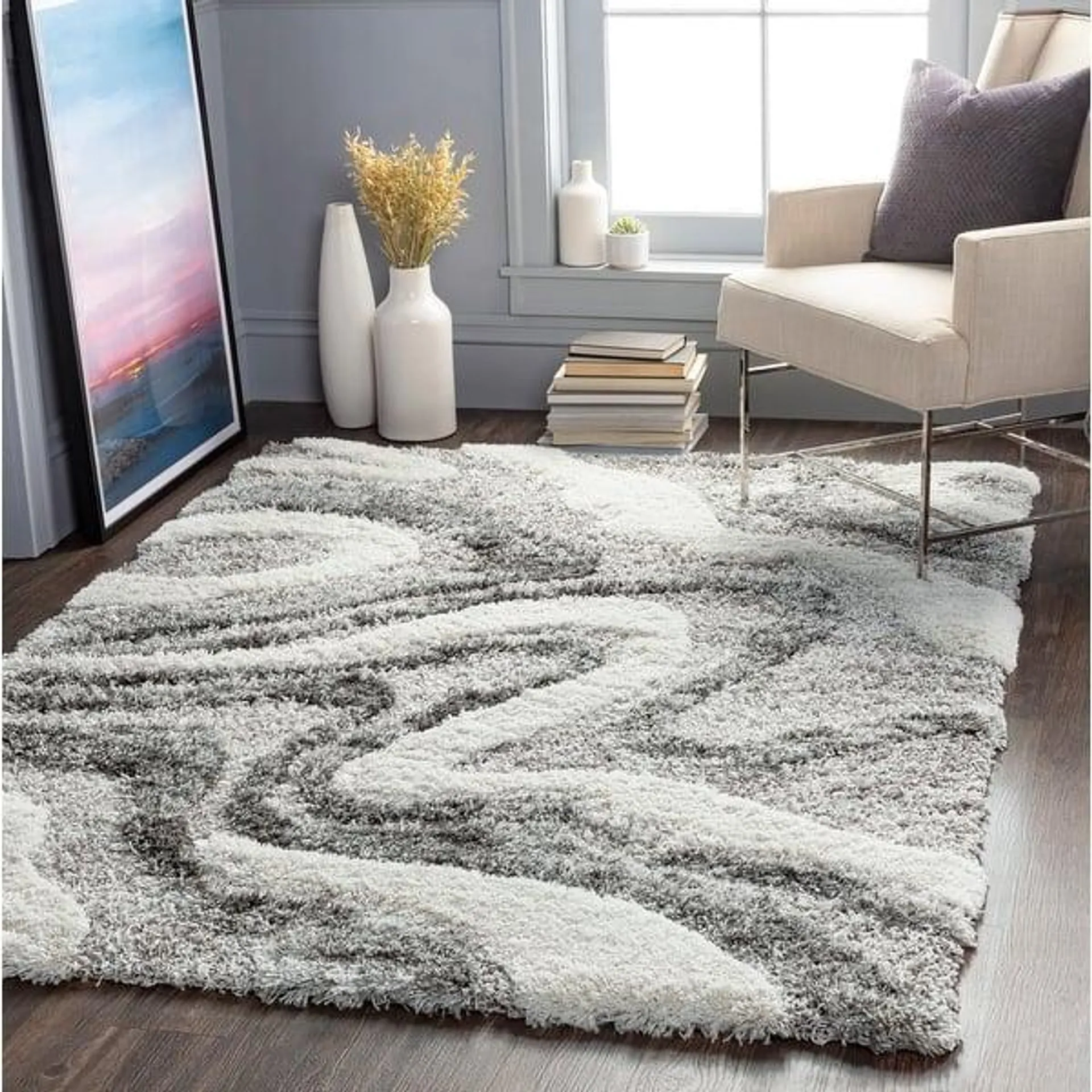 Livabliss Corinne Modern Swirl Plush Shag Area Rug