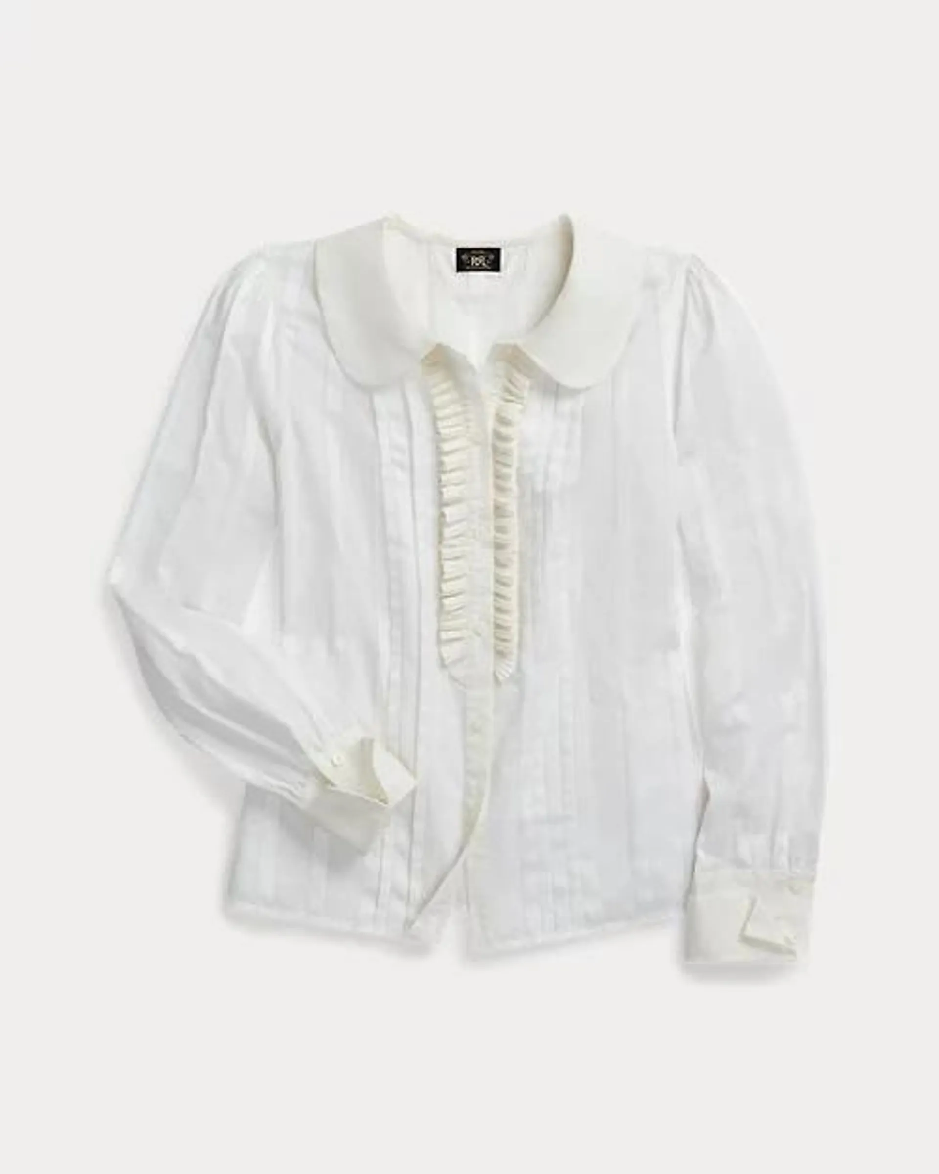 Voile-Trim Cotton Jacquard Blouse