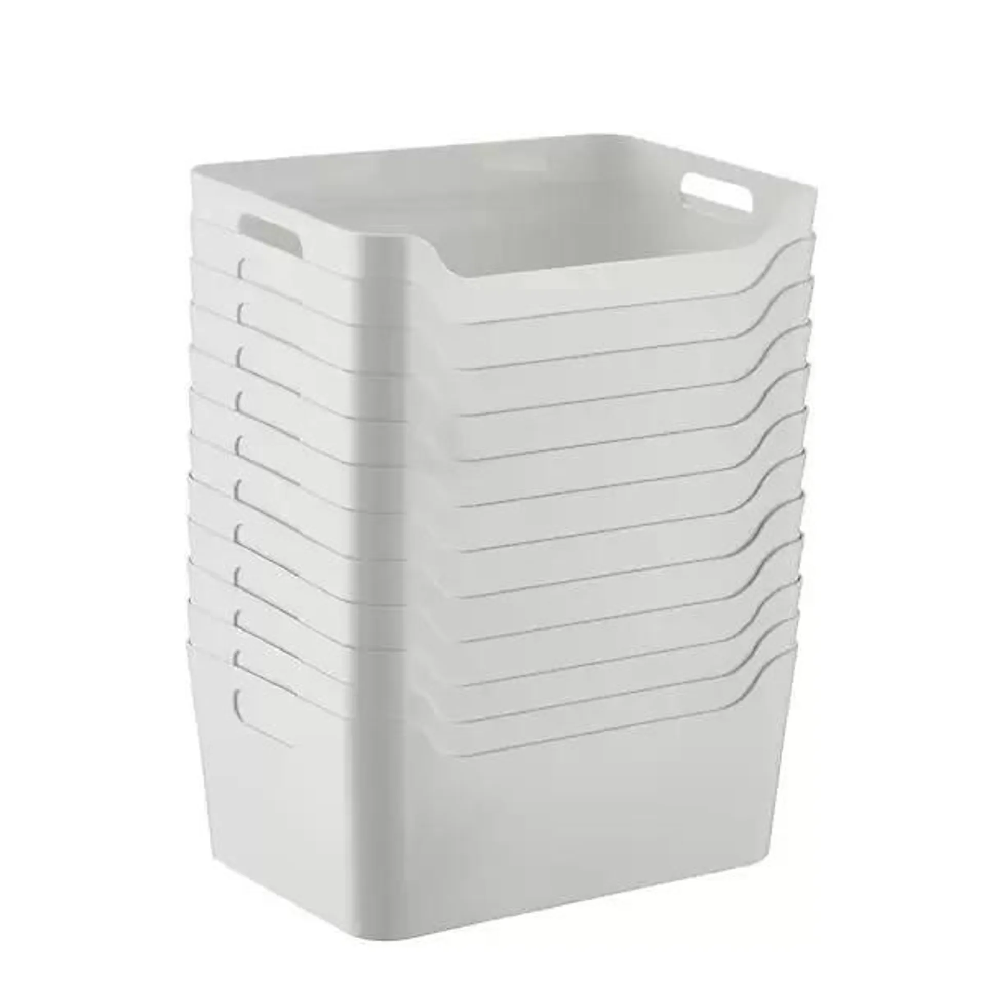 Case of 12 Medium Plastic Storage Bin w/ Handles Light Grey