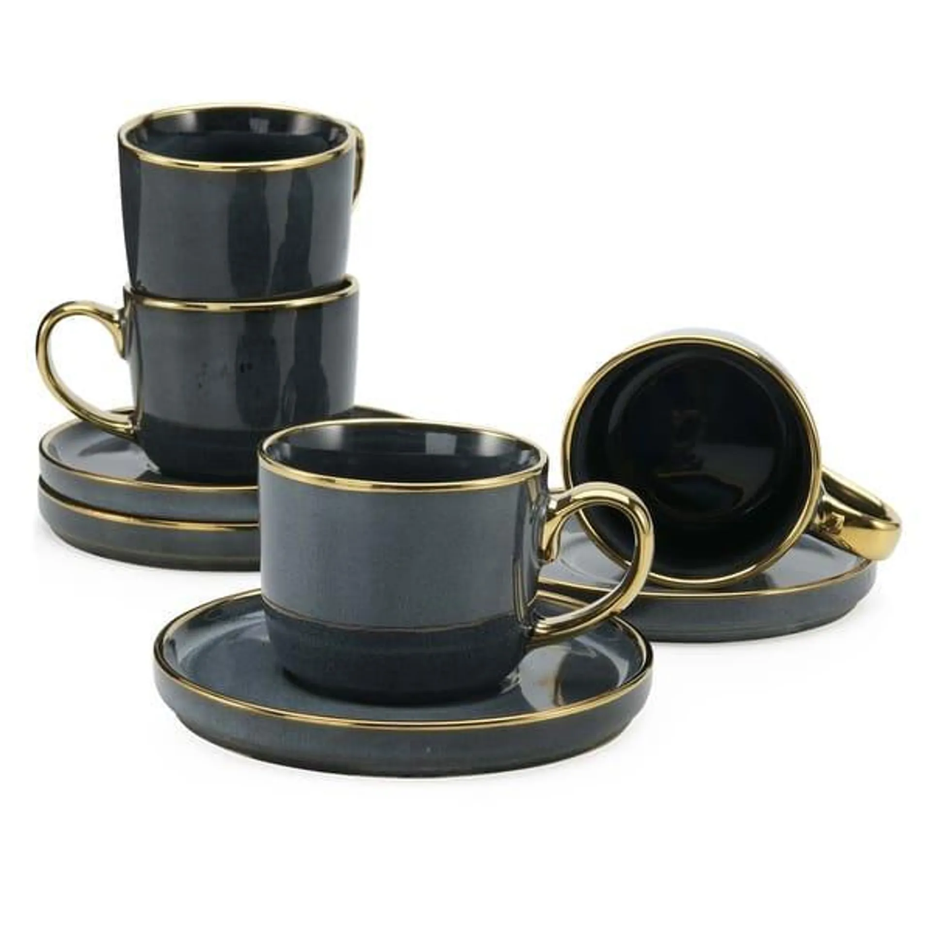 American Atelier Gold Rimmed Teacup and Saucer Set of 4