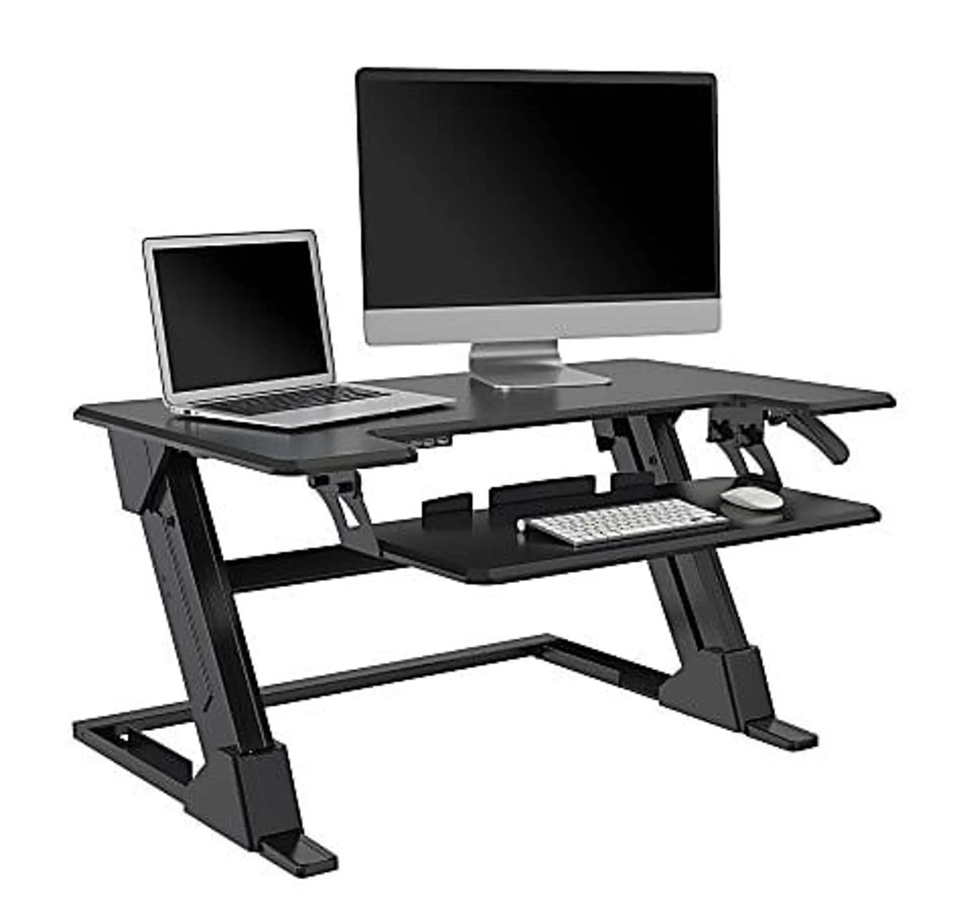 Realspace® P20 Standing Desk Converter With USB And Keyboard Tray, 19-3/10"H x 35-2/5"W x 23-1/5"D, Black