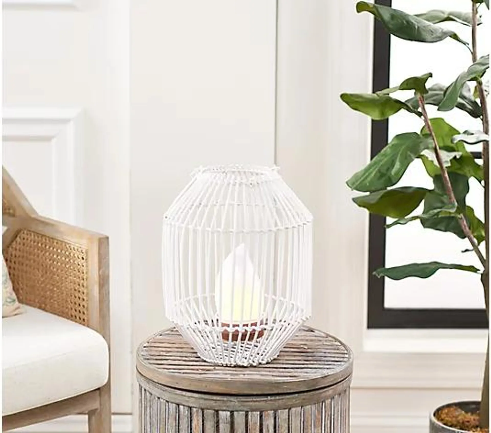 Barbara King 13" Rattan Lantern with Tiki Flame and Remote