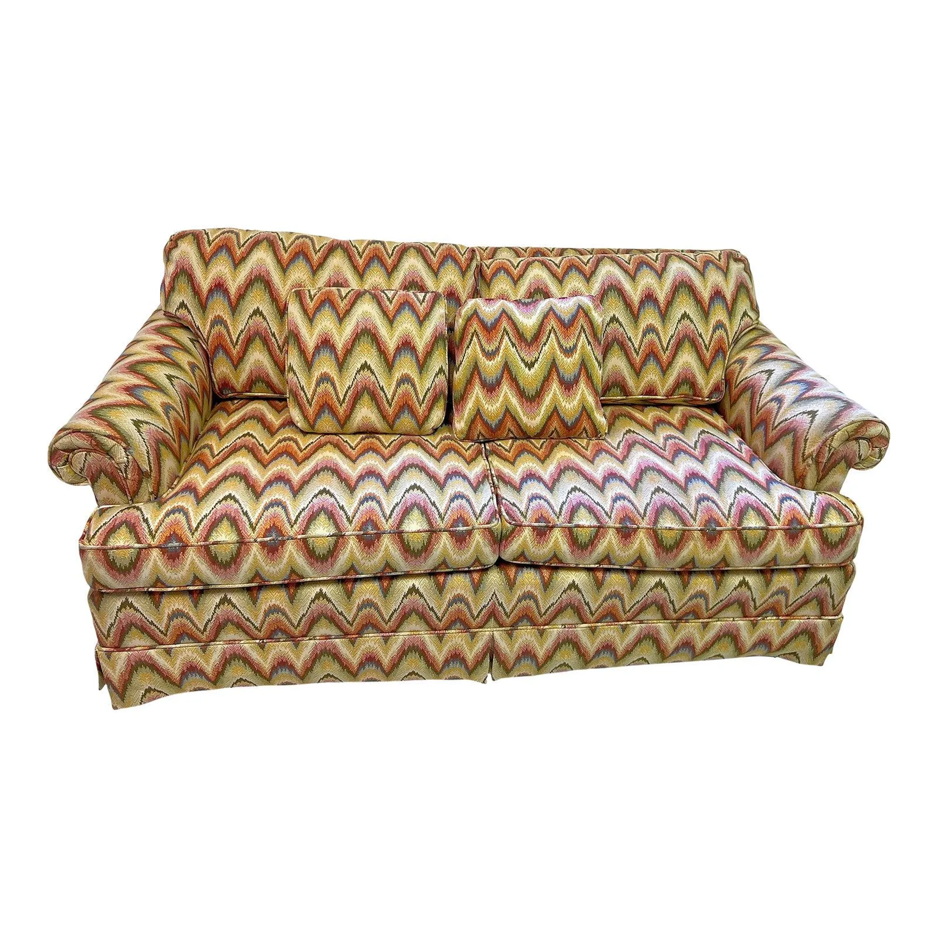 1970’s Baker Furniture 2 Seater Sofa in a Colorful Flame Stitch Upholstery