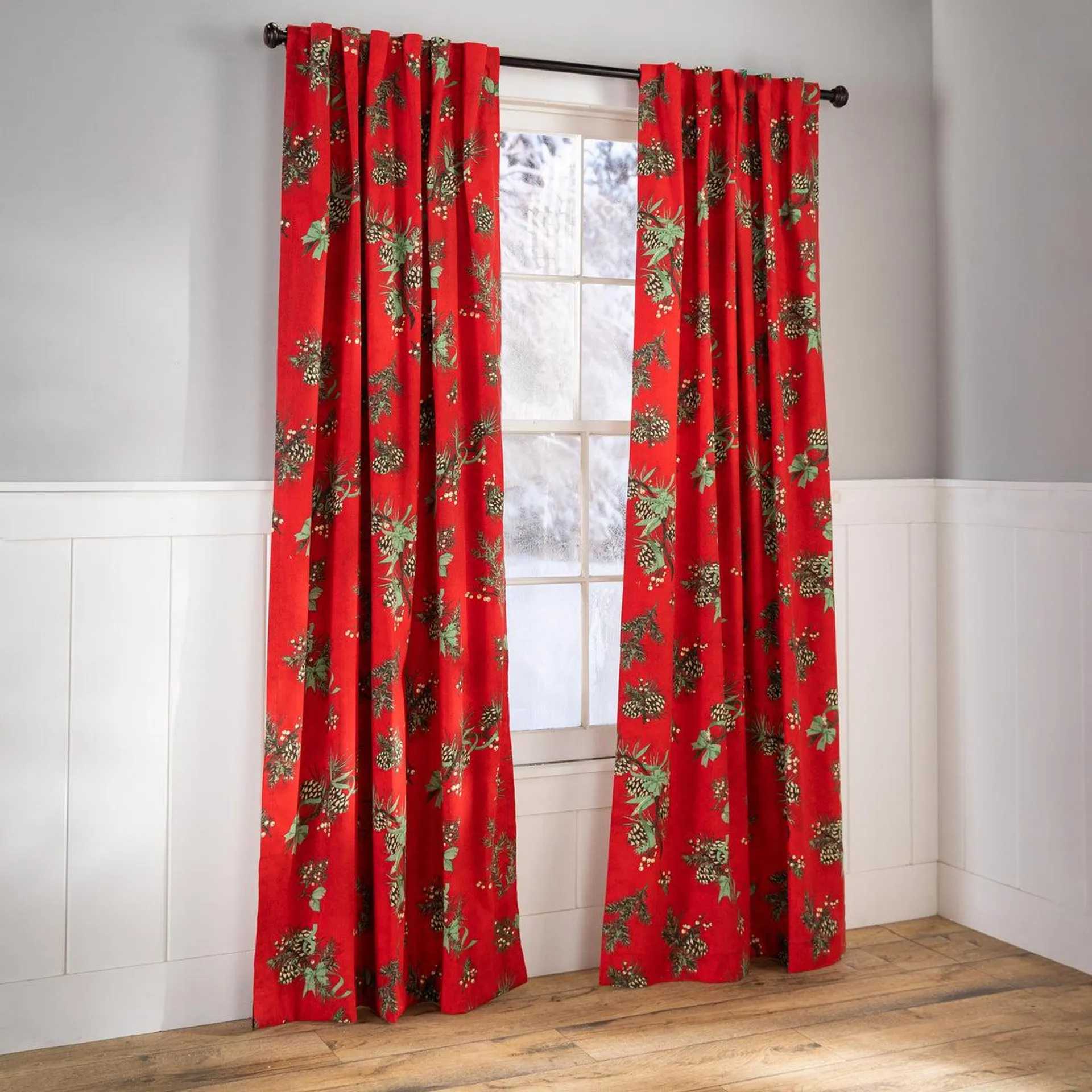 Holiday Peaceful Pine Curtains, 63"L Pair