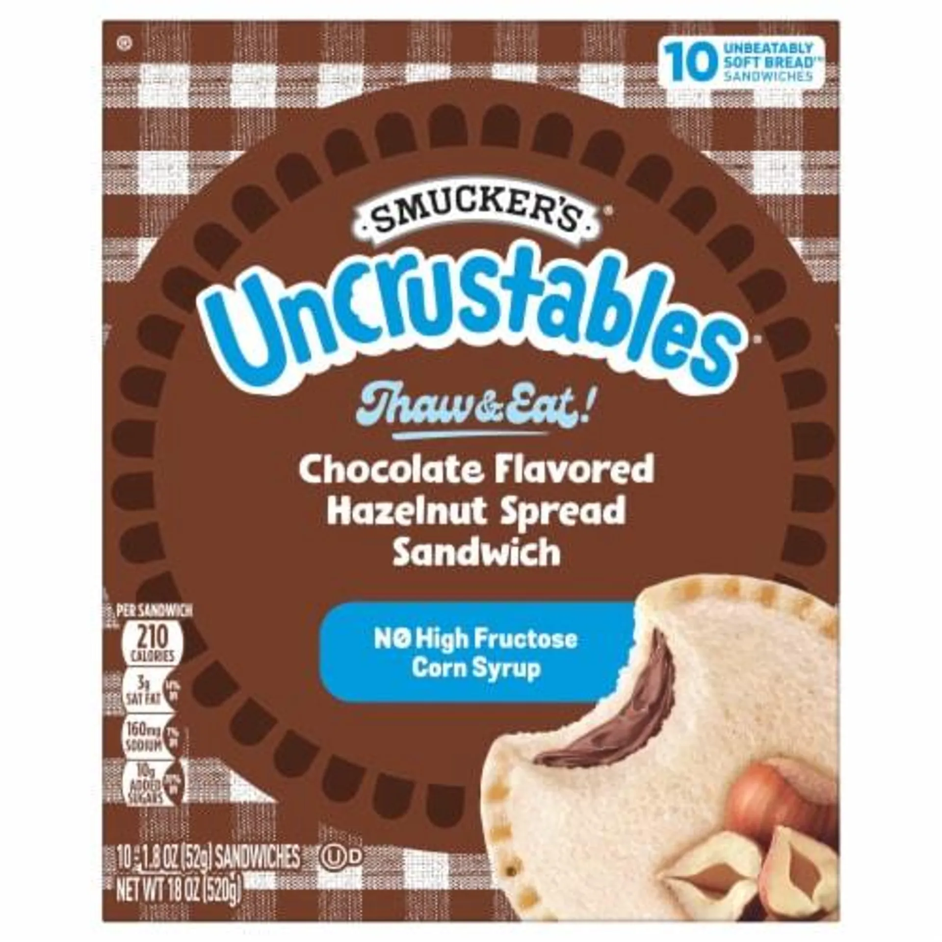 Smucker's Uncrustables Chocolate Flavored Hazelnut Spread Sandwich, Frozen