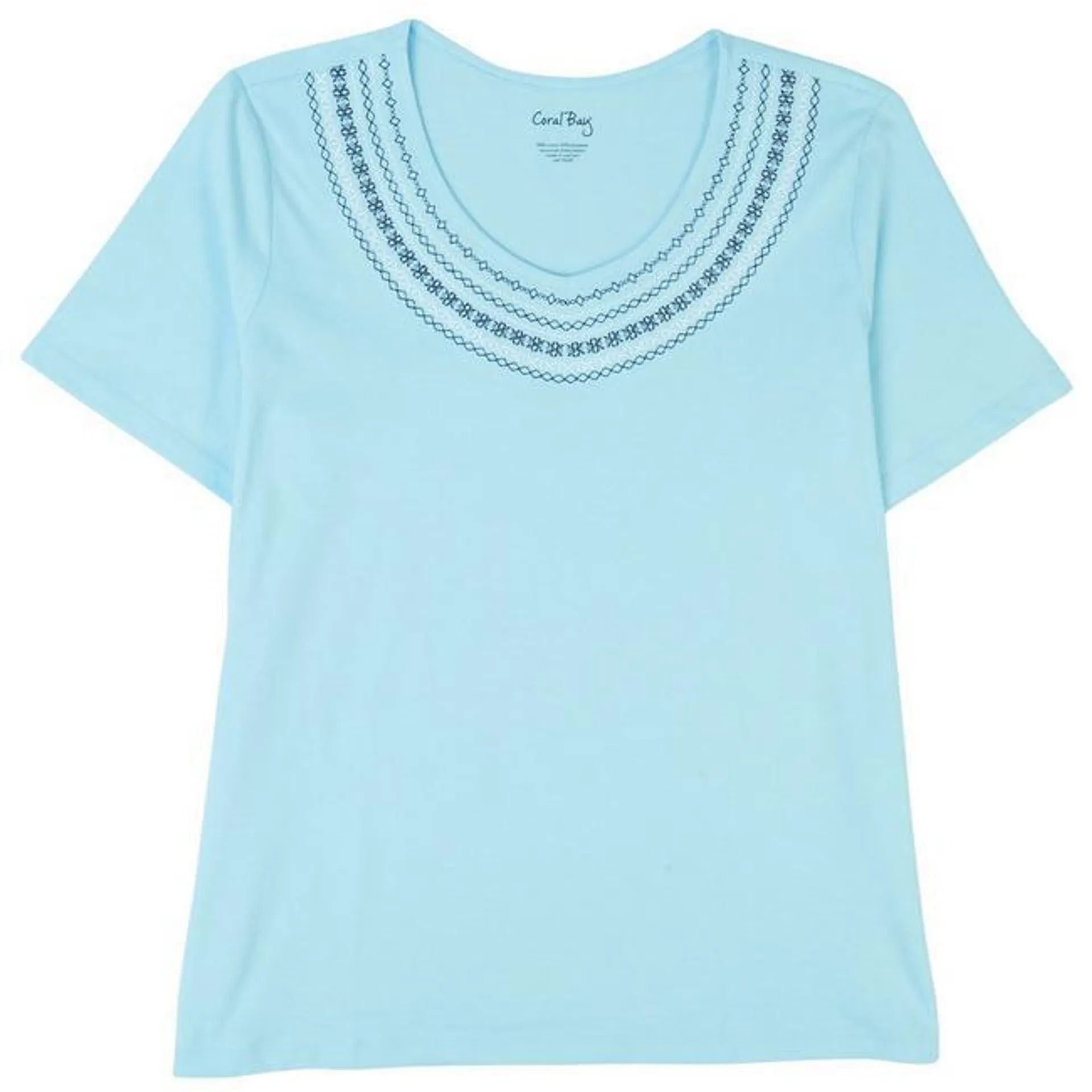 Womens Rounded V-Neck Short Sleeve Top