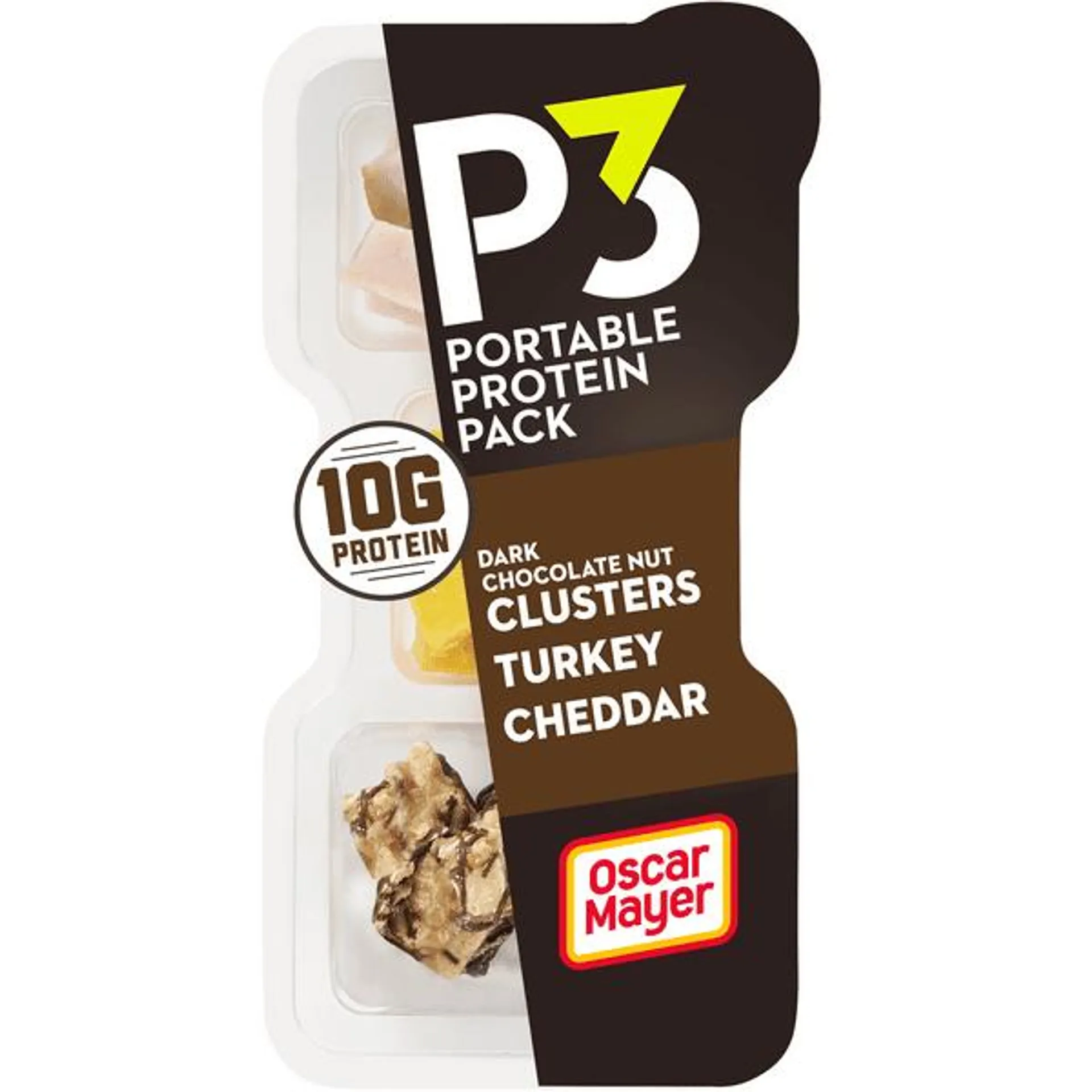 P3 Portable Protein Snack Pack with Dark Chocolate Almond Nut Clusters, Turkey & Cheddar Cheese