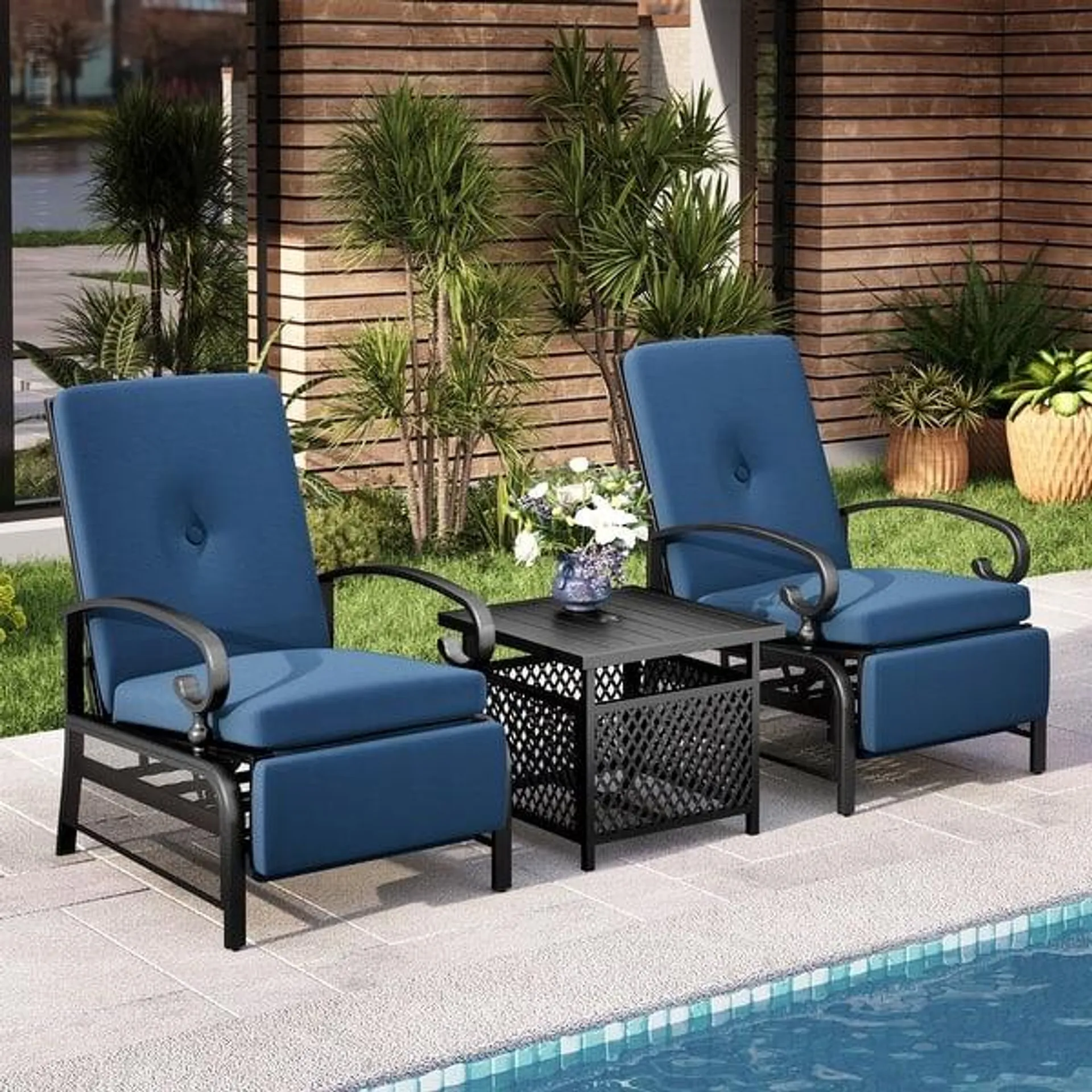 MAISON ARTS Adjustable Recliner Lounge Chair & Bistro Table Set - Perfect for Outdoor, Patio, Garden, and Porch