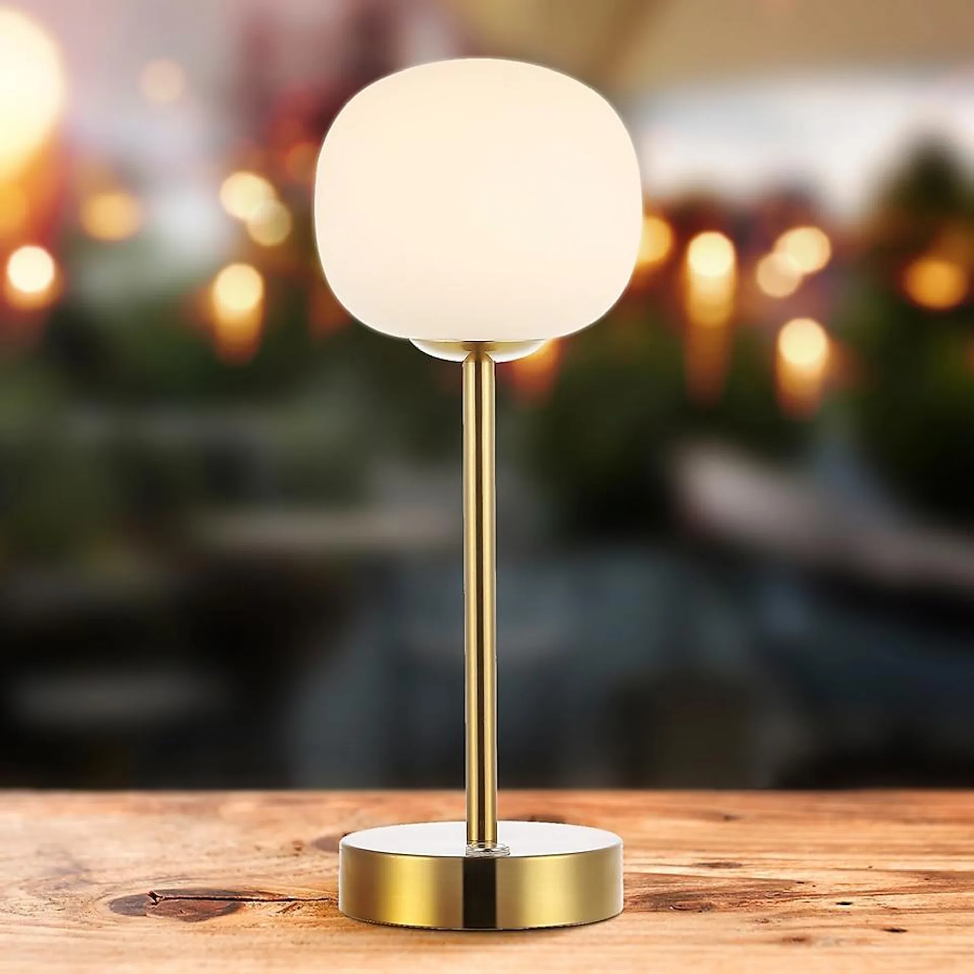 JONATHAN Y Natalia Modern Minimalist Iron Rechargeable 12.25-in Brass Gold LED On/Off Switch Stick Table Lamp with Glass Shade