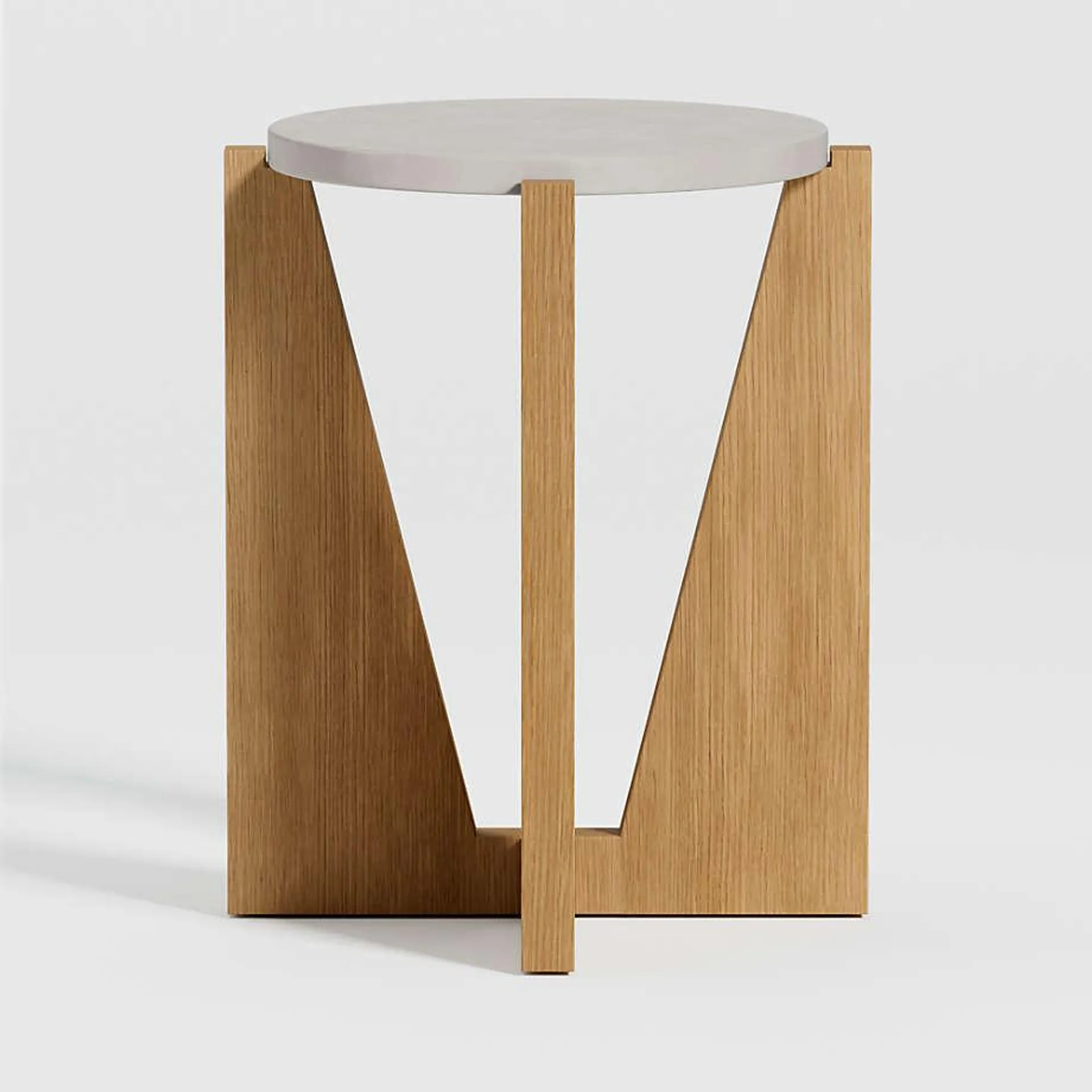 Miro Concrete Round End Table with Natural Wood Base