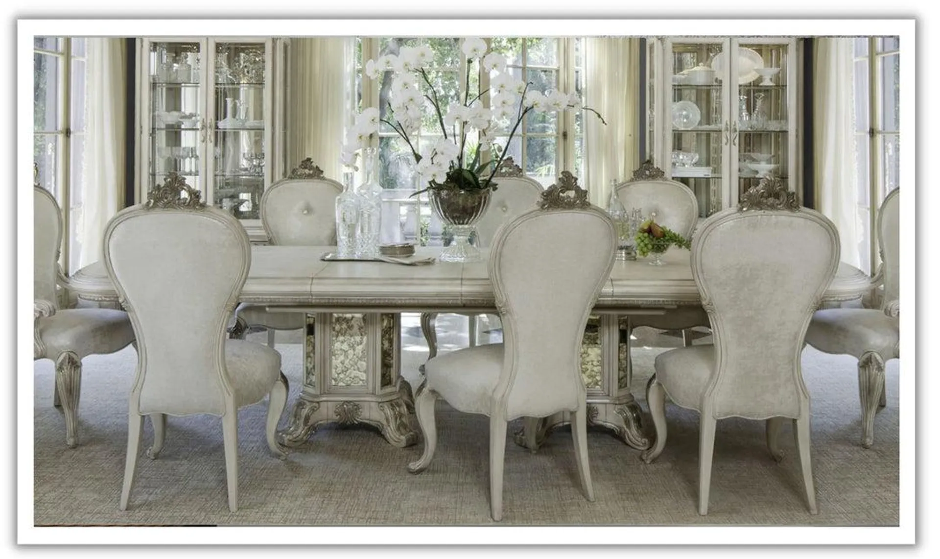 AICO Platine De Royale 7/9 Pcs Dining Room Set in Champagne Finish