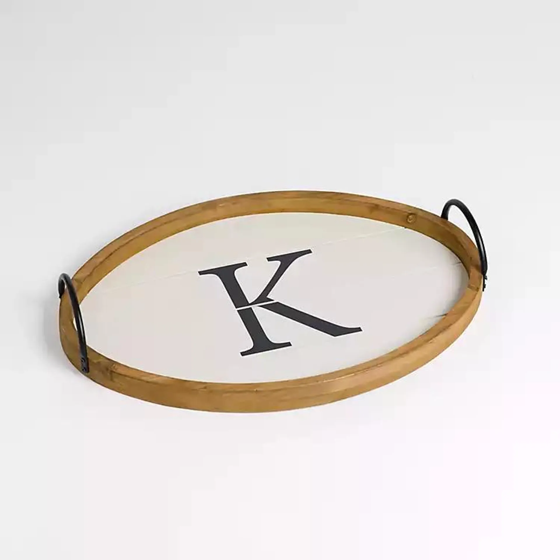 Oval White Wood Monogram K Tray