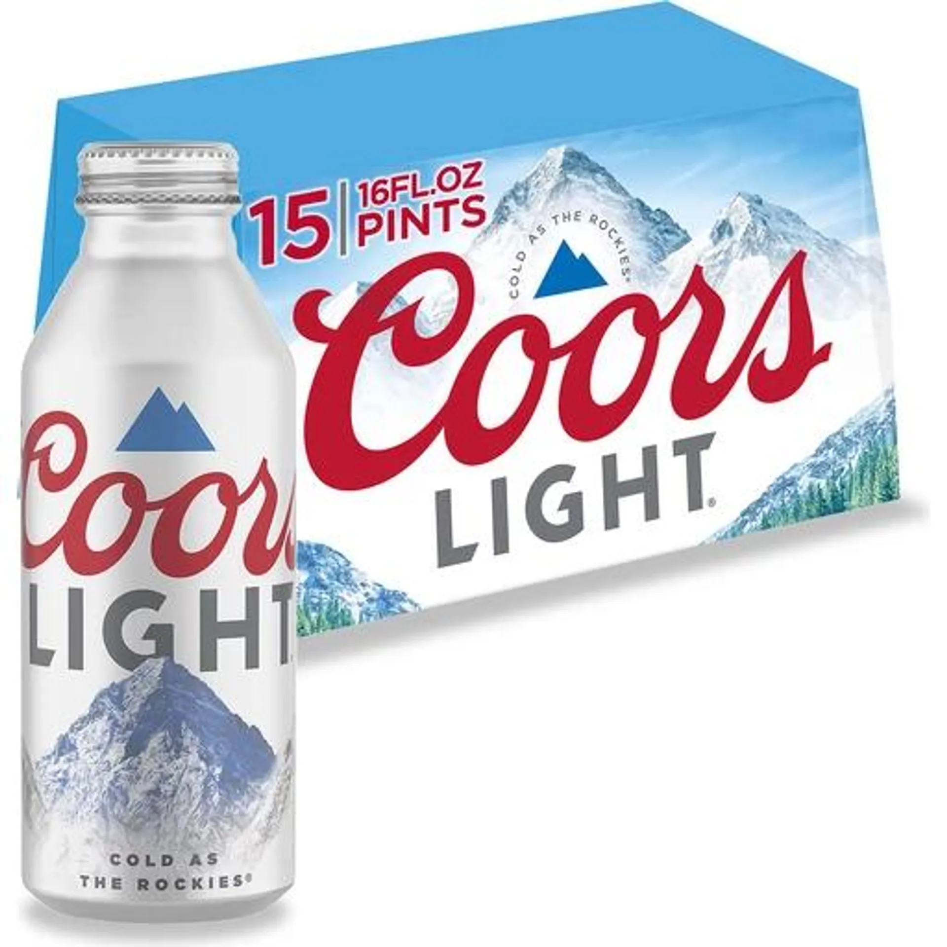 Coors Light Beer, 15 pack aluminum bottles