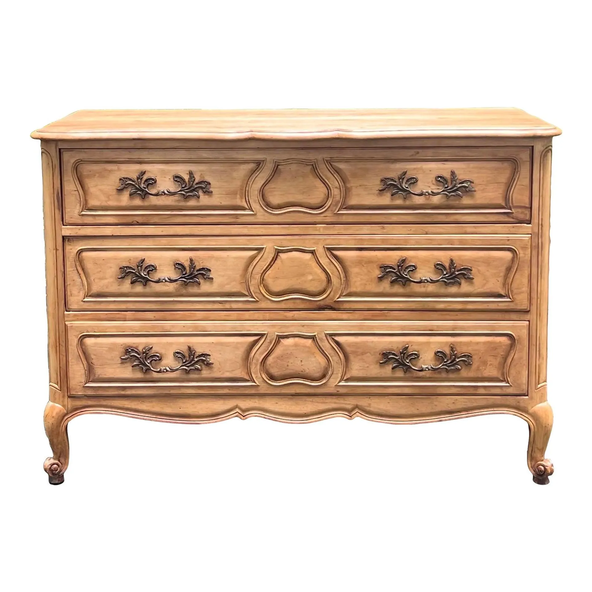 Vintage Bleached Wood Three Drawer Commode - Newly Refinished