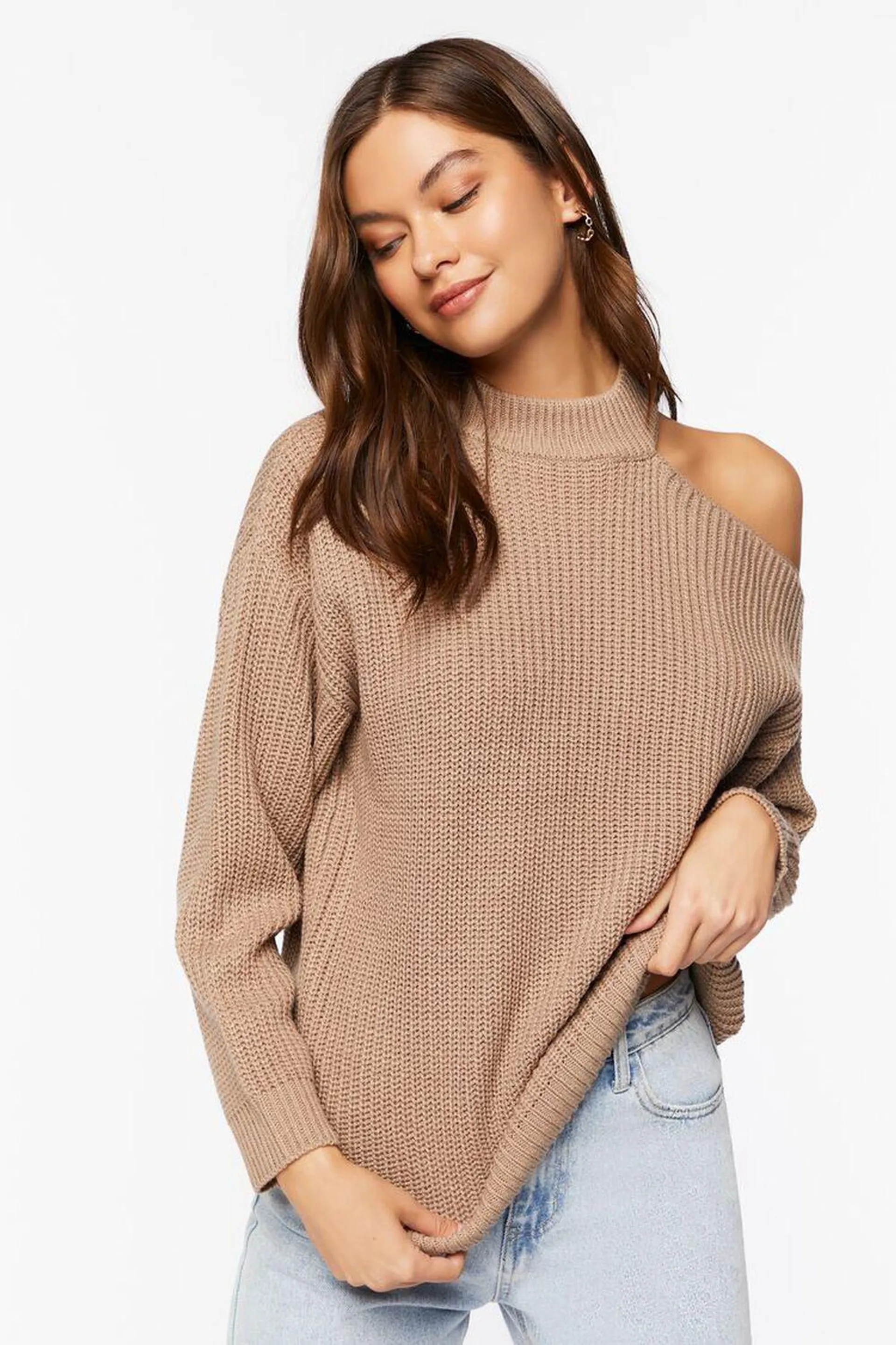 Asymmetrical Open-Shoulder Sweater