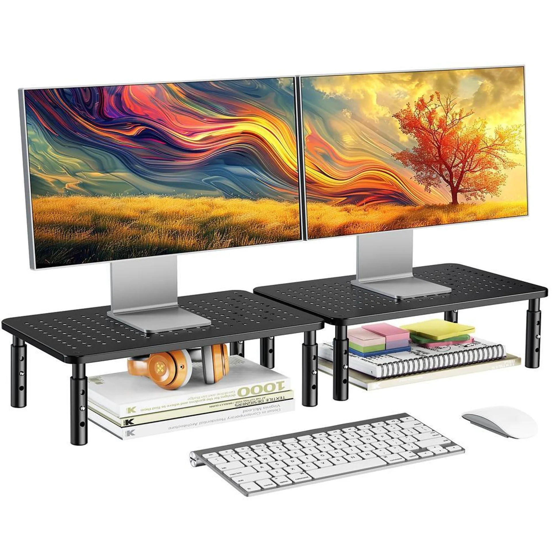 HUANUO Monitor Stand for Desk Computer Monitor Stand Height Adjustable Monitor Riser for 2 Monitors Laptop Stand for Desk 2