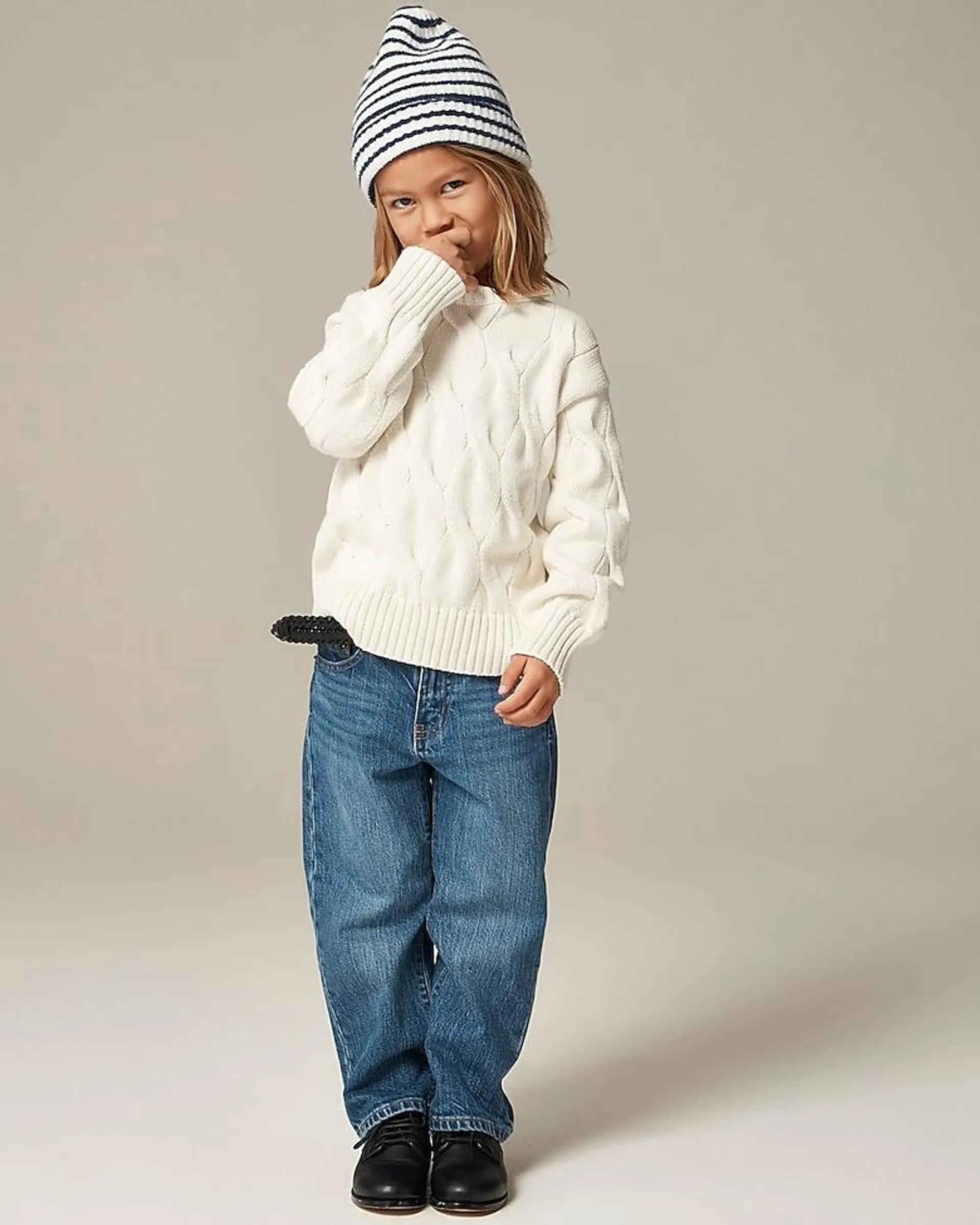 Kids' cable-knit crewneck sweater in cotton